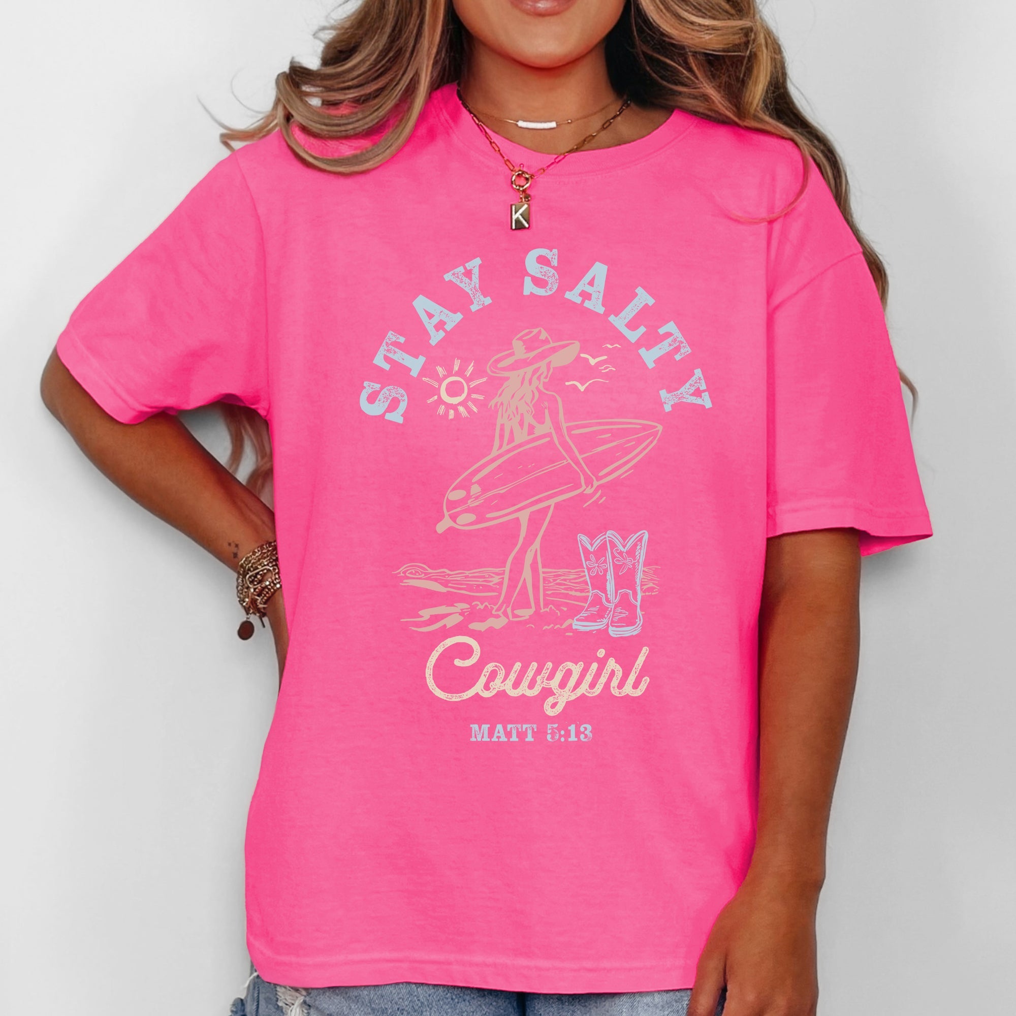 Stay Salty Cowgirl Matthew Faith Religious Gospel Beach Summer Comfort Colors Tee