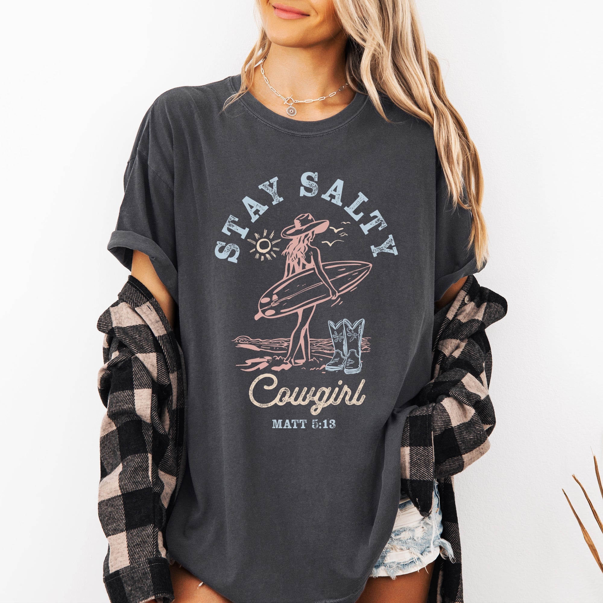 Stay Salty Cowgirl Matthew Faith Religious Gospel Beach Summer Comfort Colors Tee