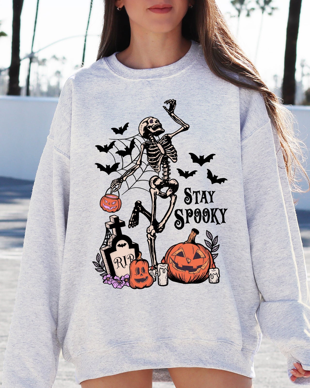 Stay Spooky Skeleton Dancing Halloween Jack-O-Lantern Night Edition Deluxe Sweatshirt