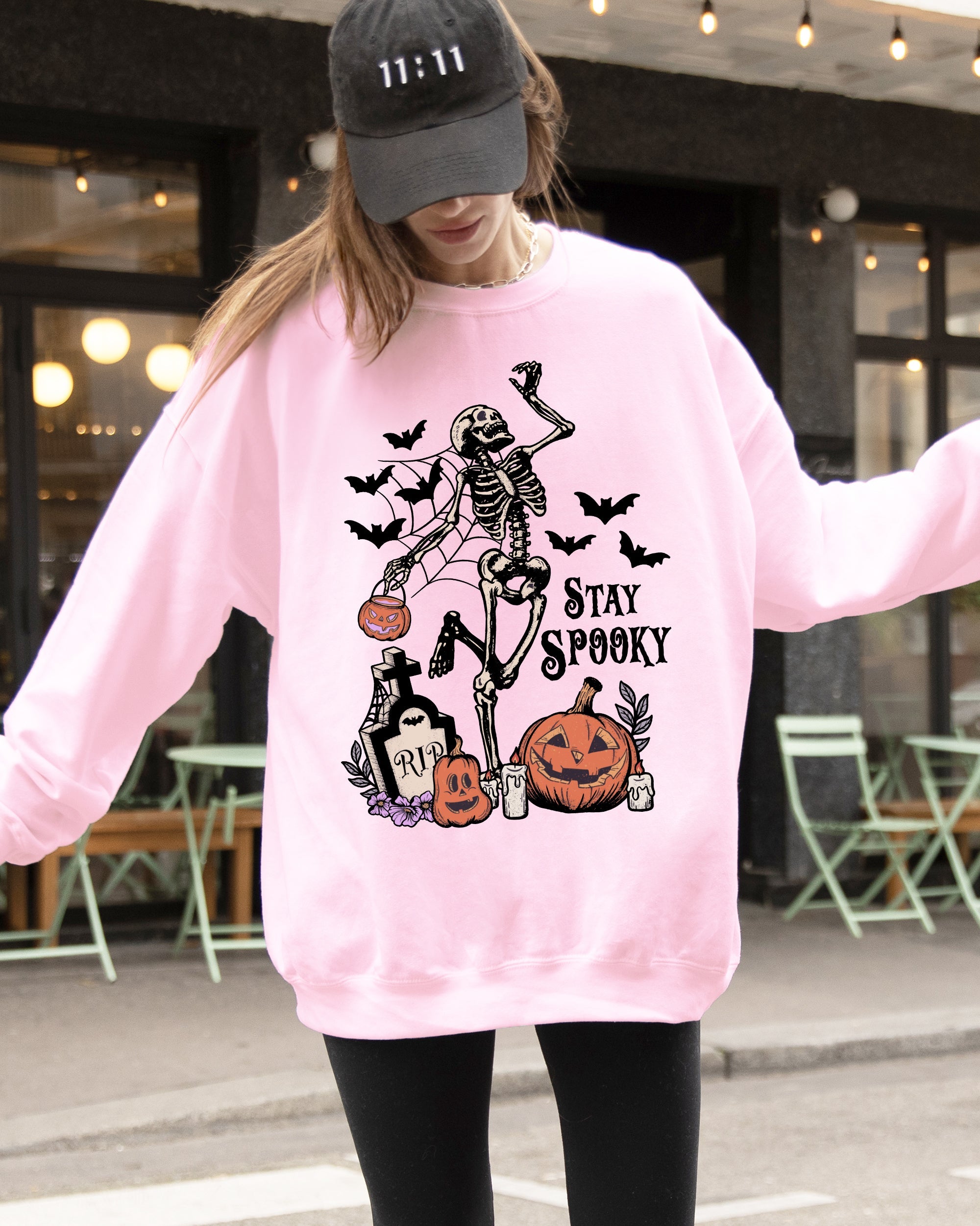 Stay Spooky Skeleton Dancing Halloween Jack-O-Lantern Night Edition Deluxe Sweatshirt
