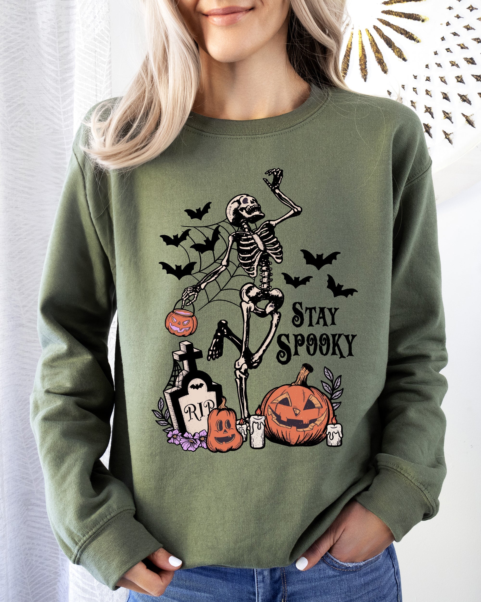 Stay Spooky Skeleton Dancing Halloween Jack-O-Lantern Night Edition Deluxe Sweatshirt