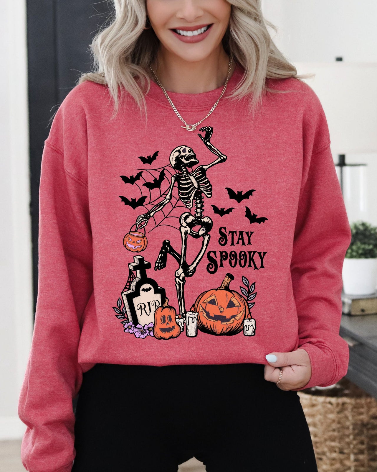 Stay Spooky Skeleton Dancing Halloween Jack-O-Lantern Night Edition Deluxe Sweatshirt