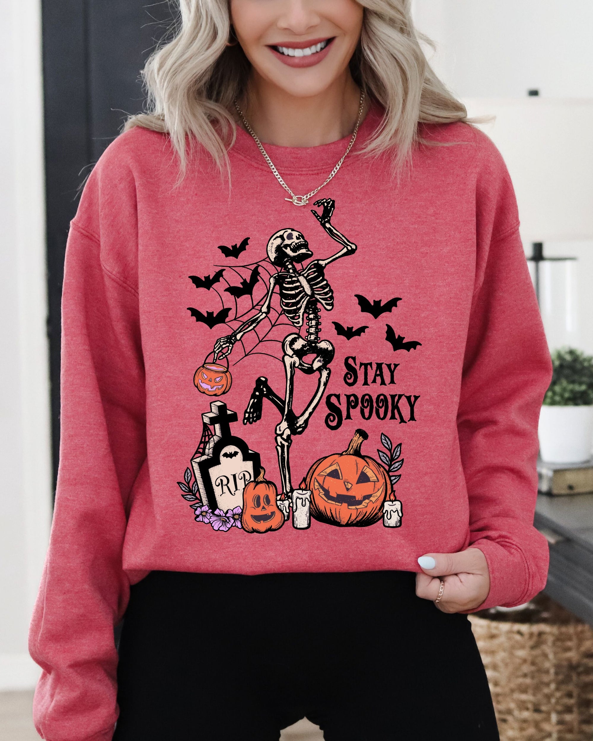 Stay Spooky Skeleton Dancing Halloween Jack-O-Lantern Night Edition Deluxe Sweatshirt