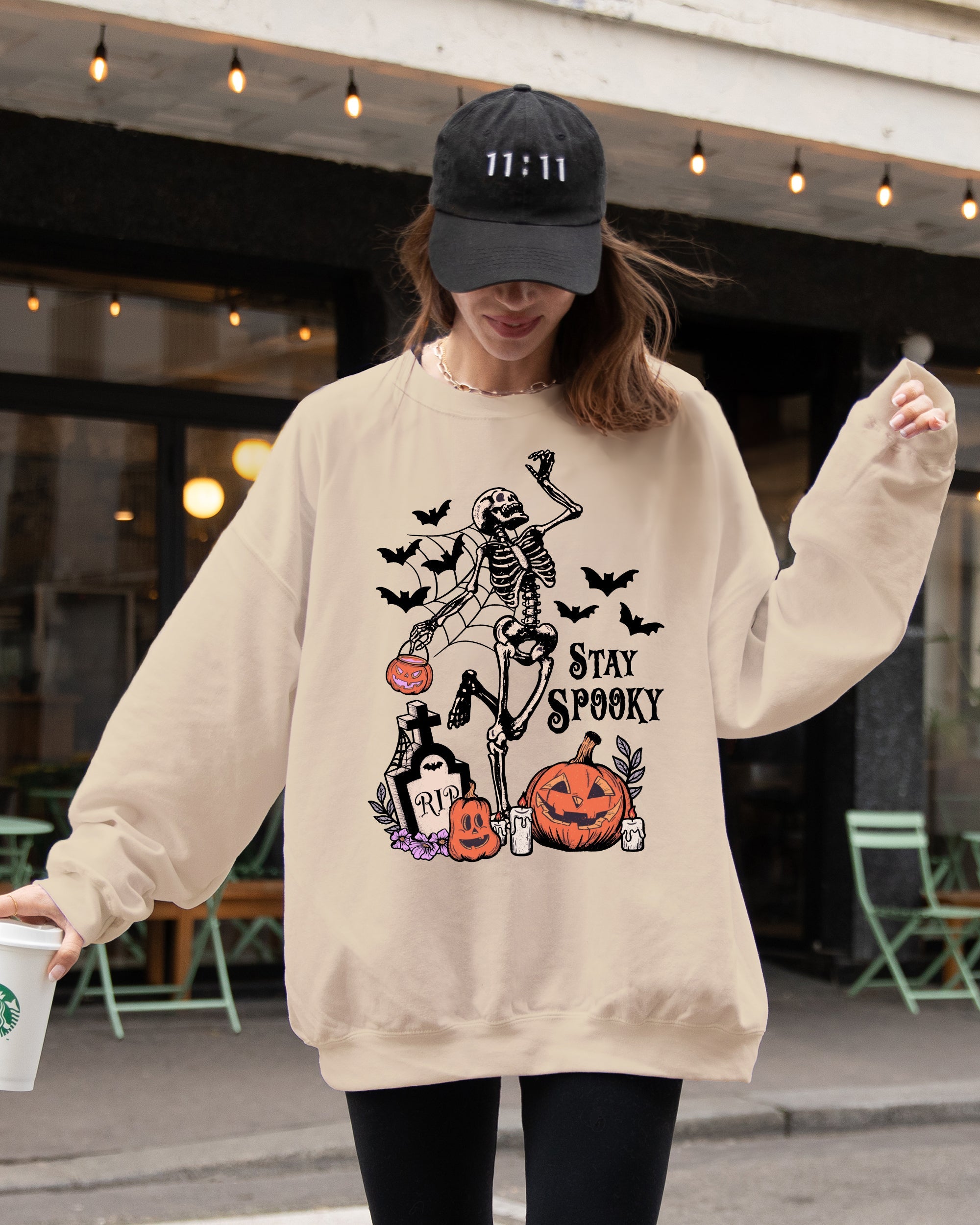 Stay Spooky Skeleton Dancing Halloween Jack-O-Lantern Night Edition Deluxe Sweatshirt