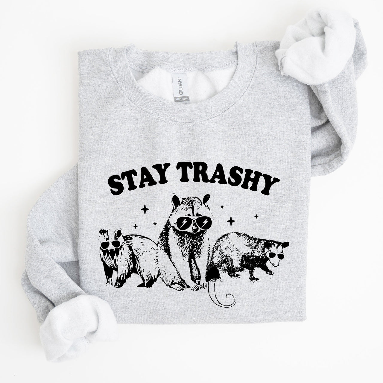 Stay Trashy Raccoon Possum Aesthetic Meme Funny Graphic Illustration Quote Pop Culture Style Sweatshirt