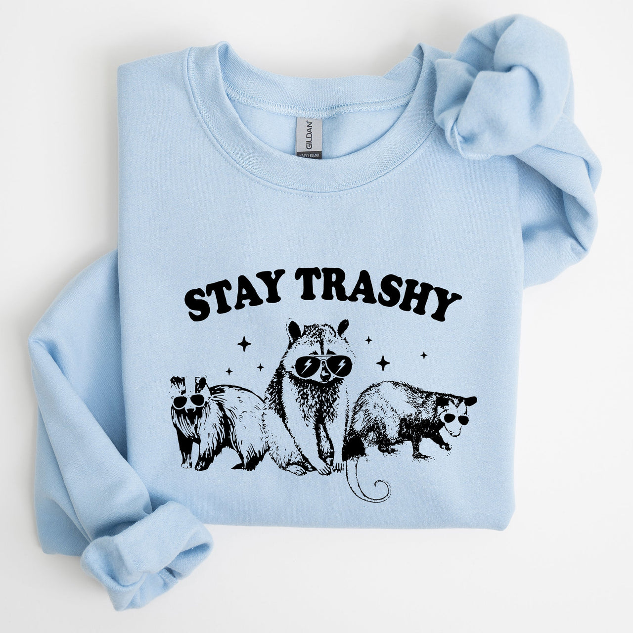 Stay Trashy Raccoon Possum Aesthetic Meme Funny Graphic Illustration Quote Pop Culture Style Sweatshirt