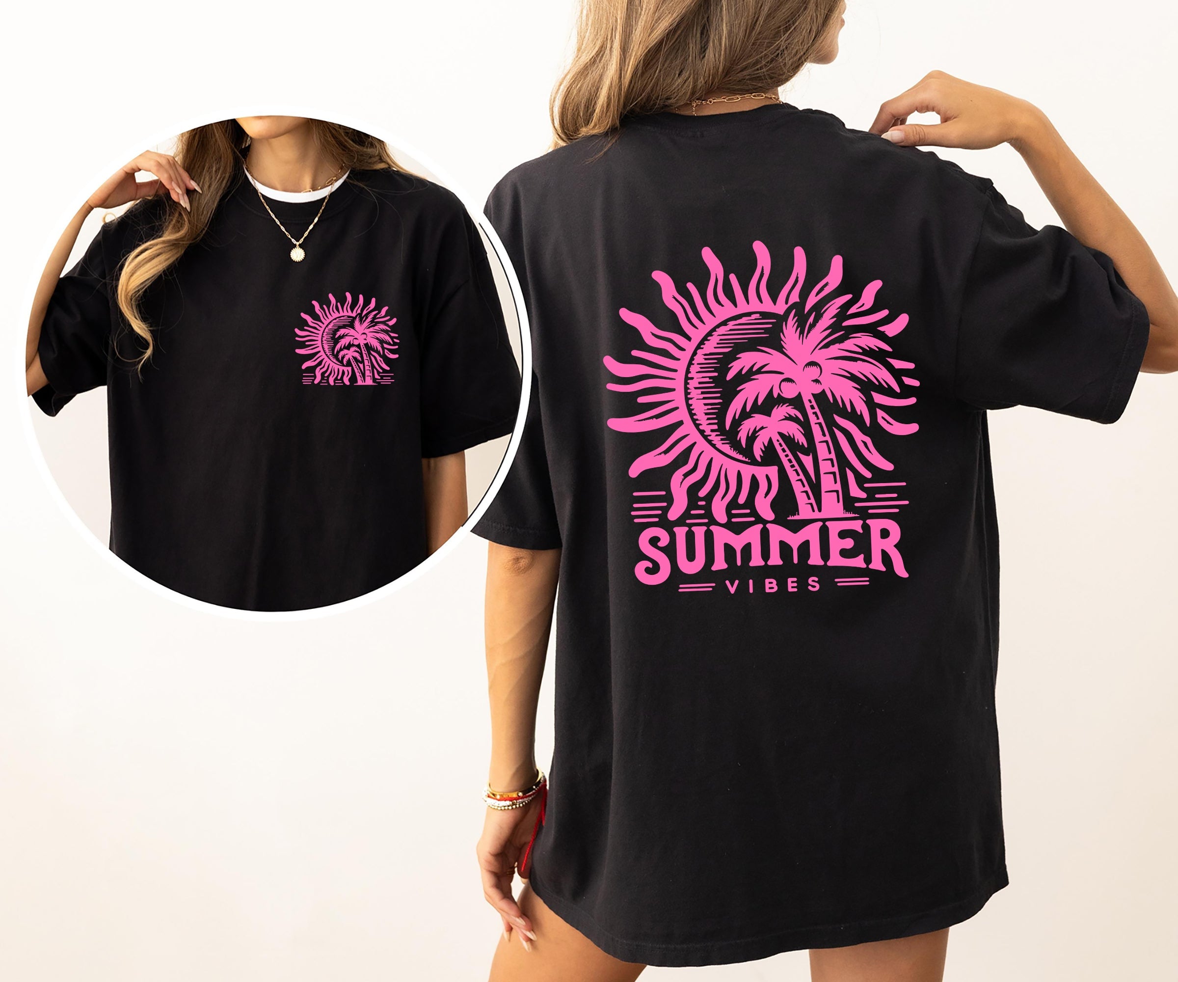 Summer Vibes Beach Please Palm Sunset Ocean Hot Girl Summer Vacation Comfort Colors Tee