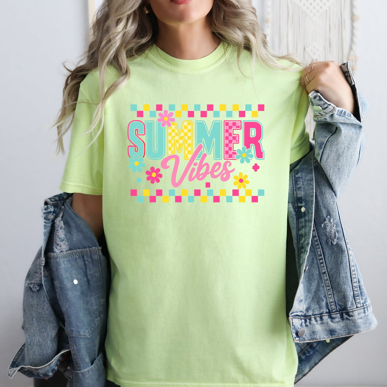 Summer Vibes Checkered Retro Floral Garden Party Collection Edition Comfort Colors Tee