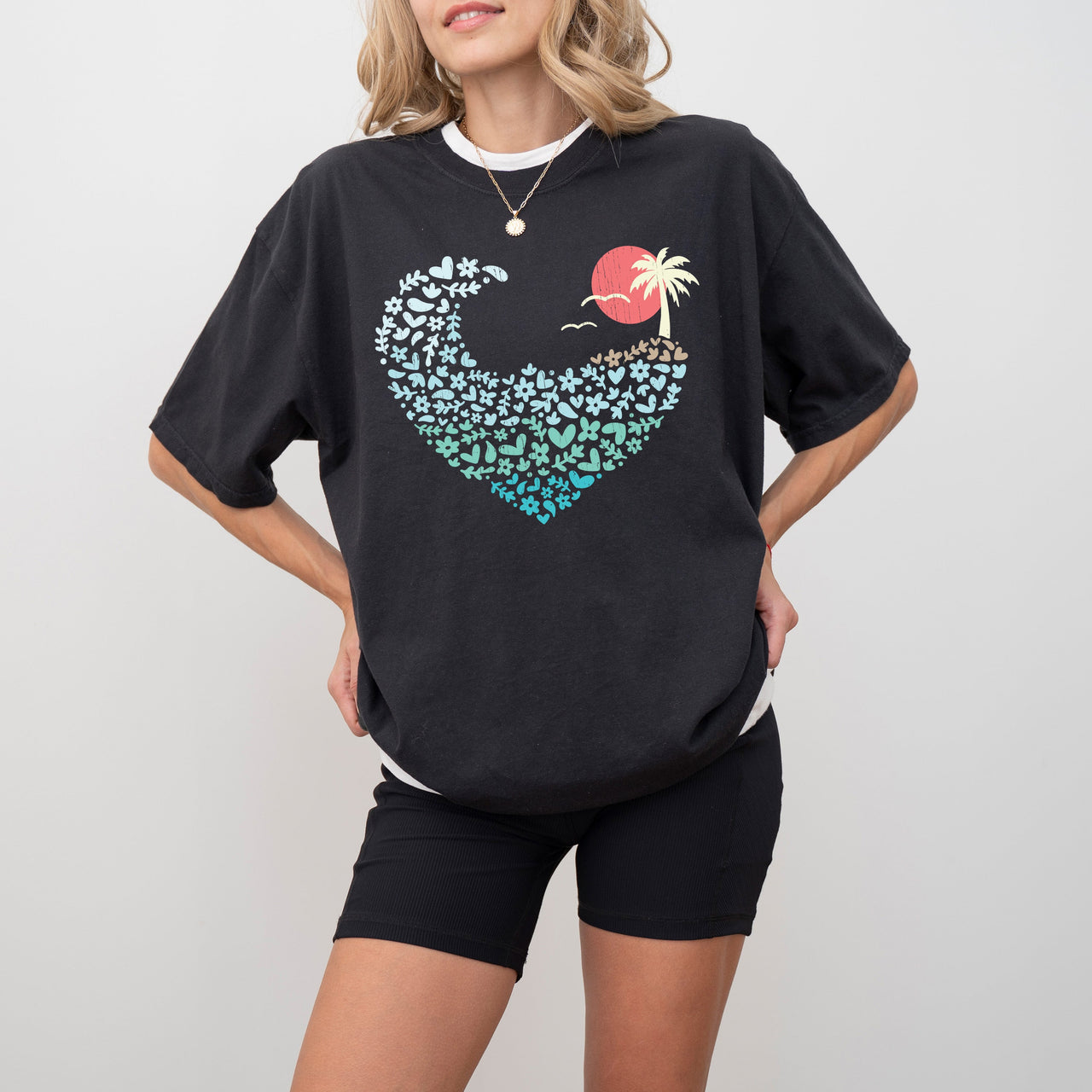 Summer Wave Heart Sunset Beach Vibes Hot Girl Summer Vacation Comfort Colors Tee