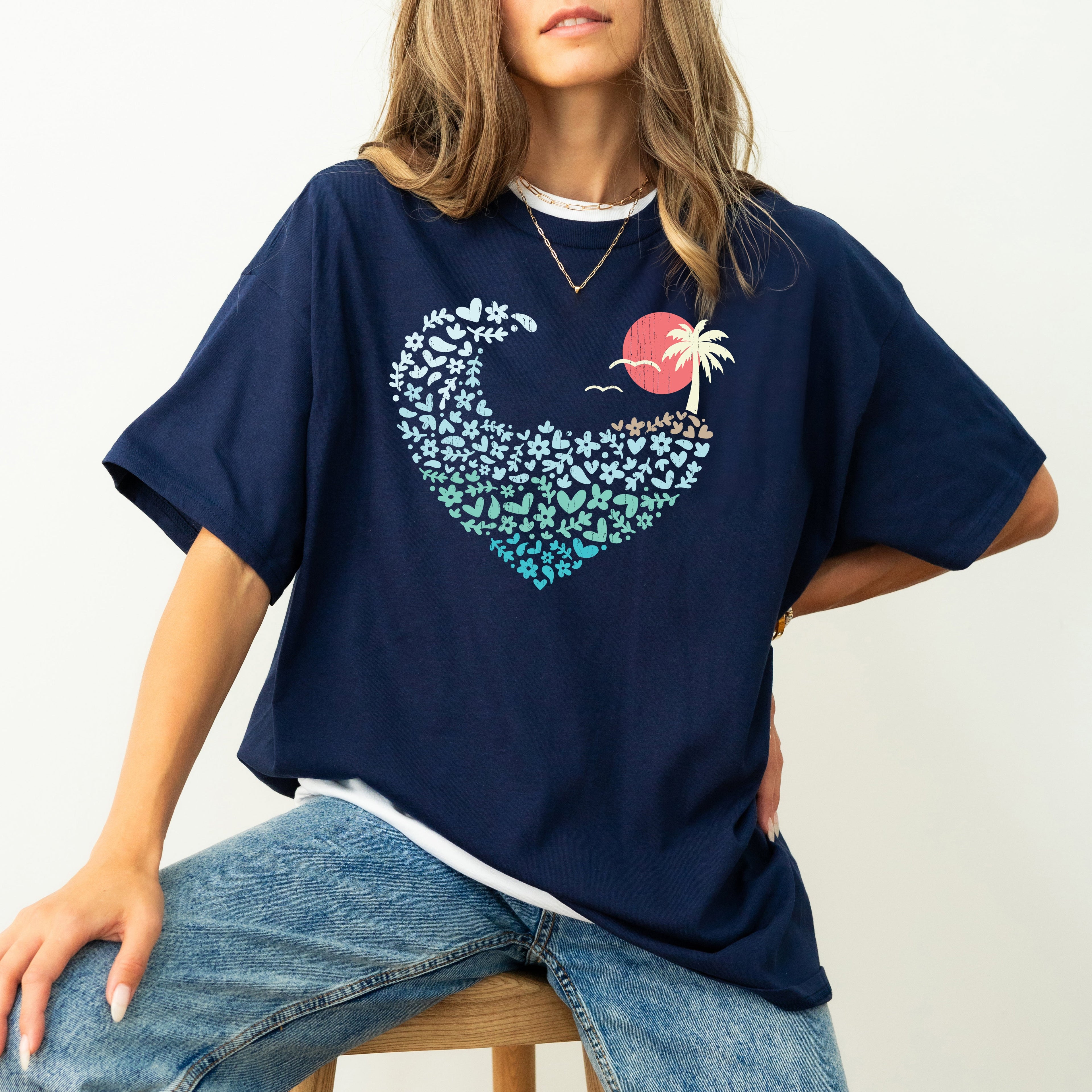 Summer Wave Heart Sunset Beach Vibes Hot Girl Summer Vacation Comfort Colors Tee