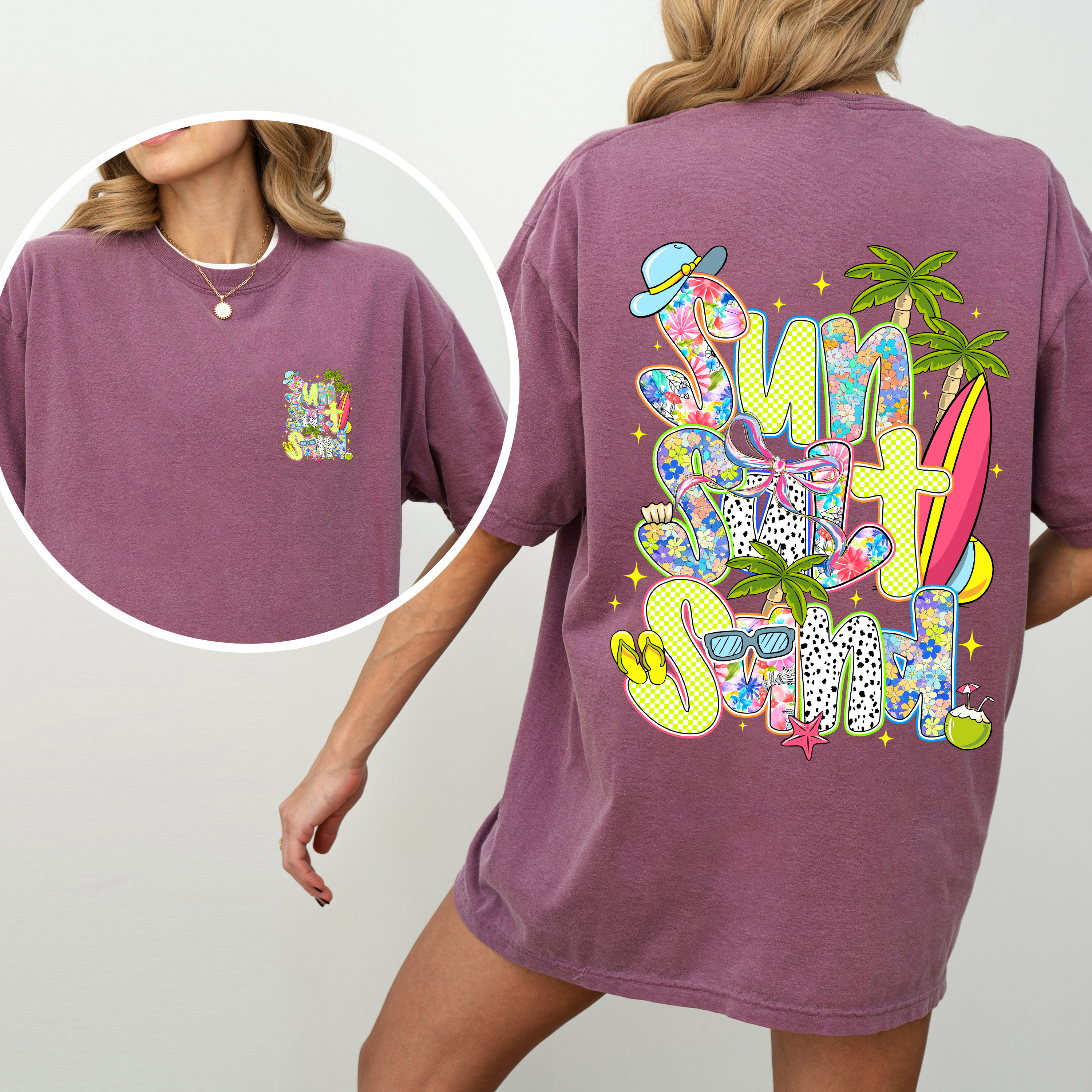 Sun Salt Sand Summer Beach Front and Back Retro Coastal Vibes Comfort Colors Tee