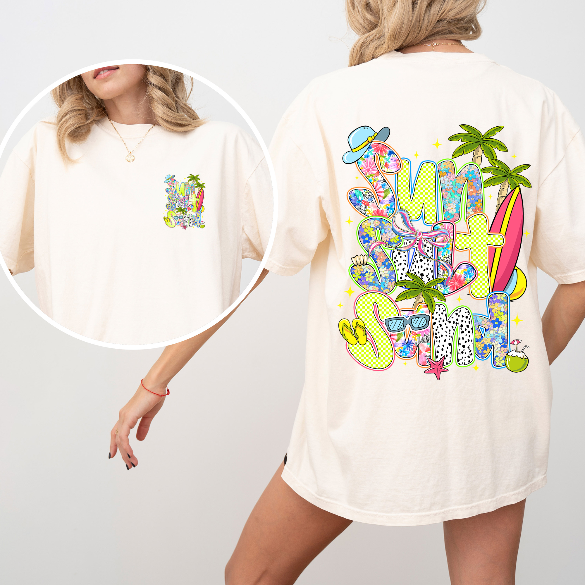 Sun Salt Sand Summer Beach Front and Back Retro Coastal Vibes Comfort Colors Tee