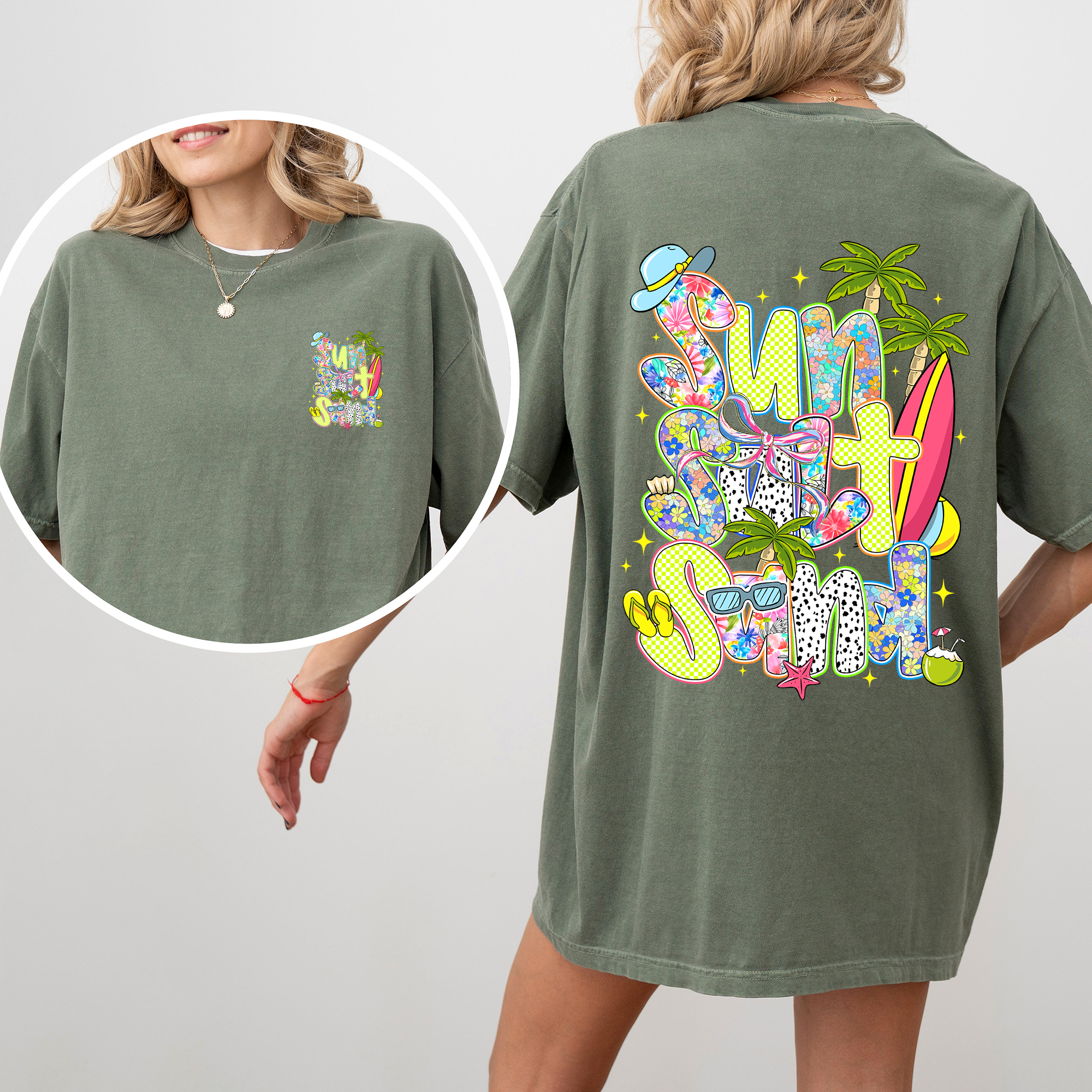 Sun Salt Sand Summer Beach Front and Back Retro Coastal Vibes Comfort Colors Tee