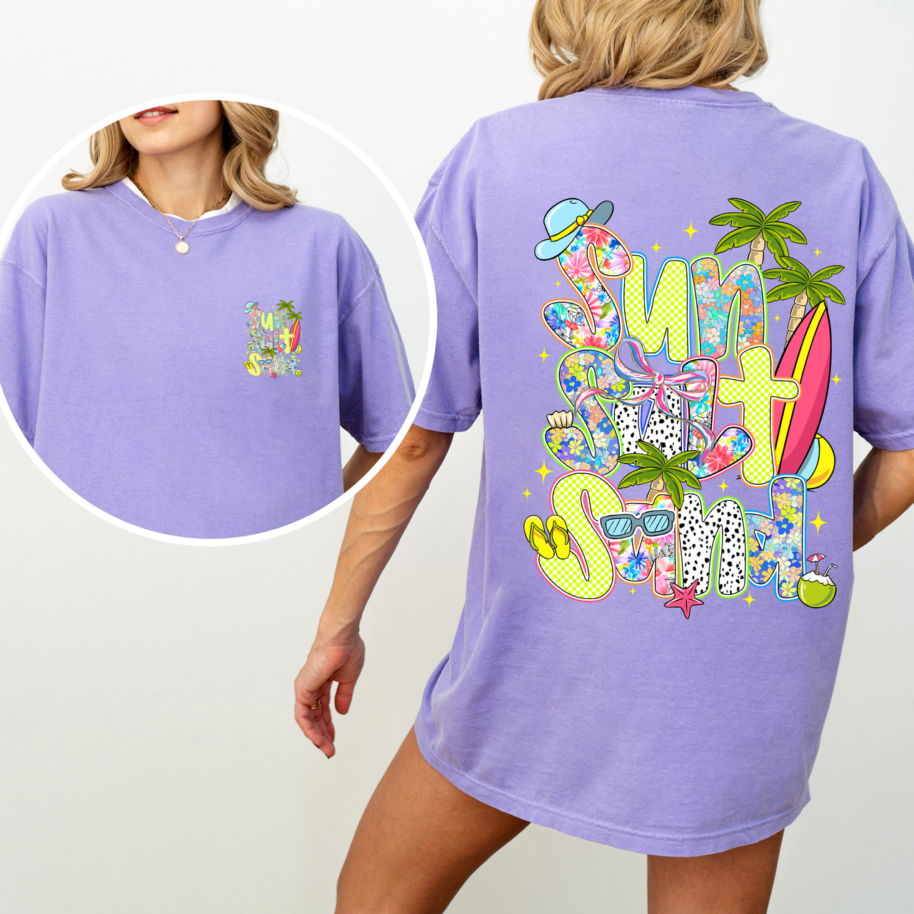 Sun Salt Sand Summer Beach Front and Back Retro Coastal Vibes Comfort Colors Tee