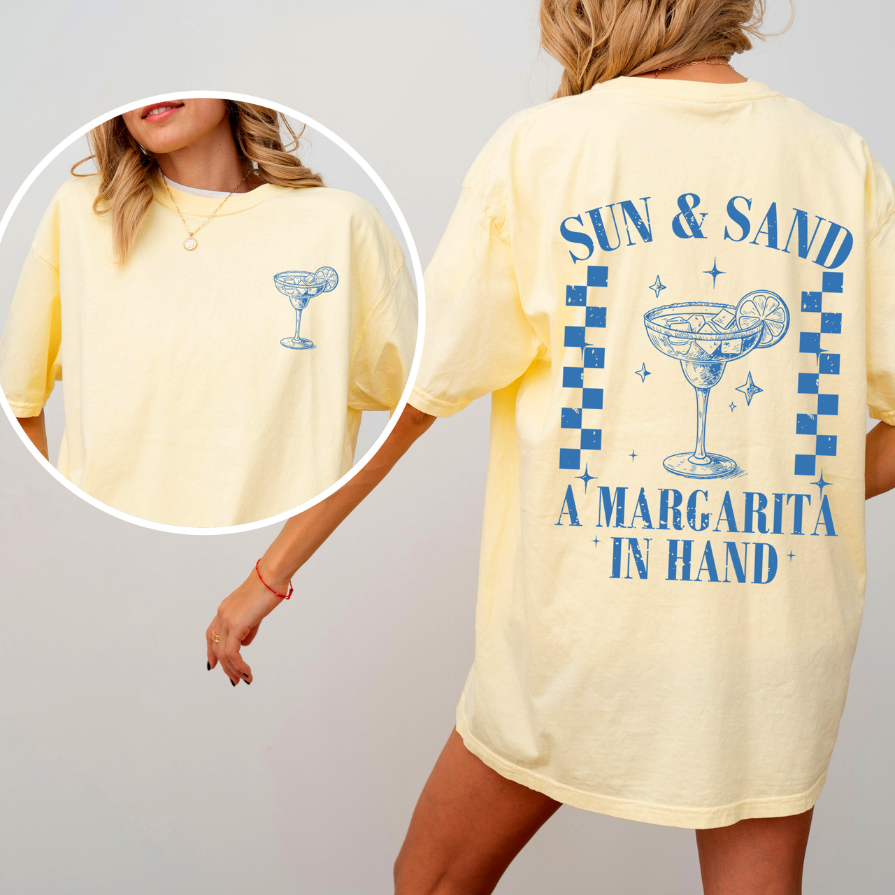 Sun And Sand Margarita Summer Beach Front And Back Signature Premium Comfort Colors Tee