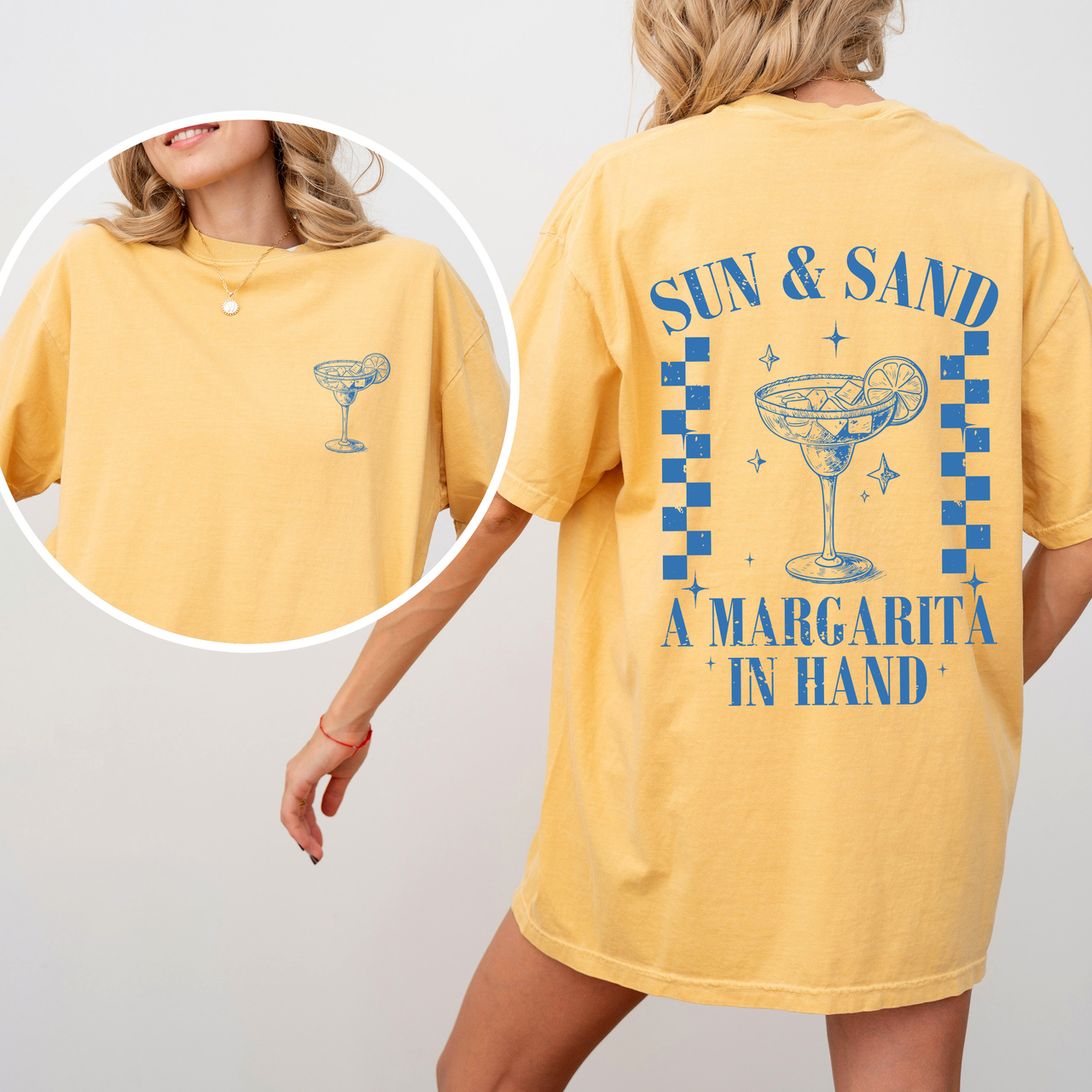 Sun And Sand Margarita Summer Beach Front And Back Signature Premium Comfort Colors Tee