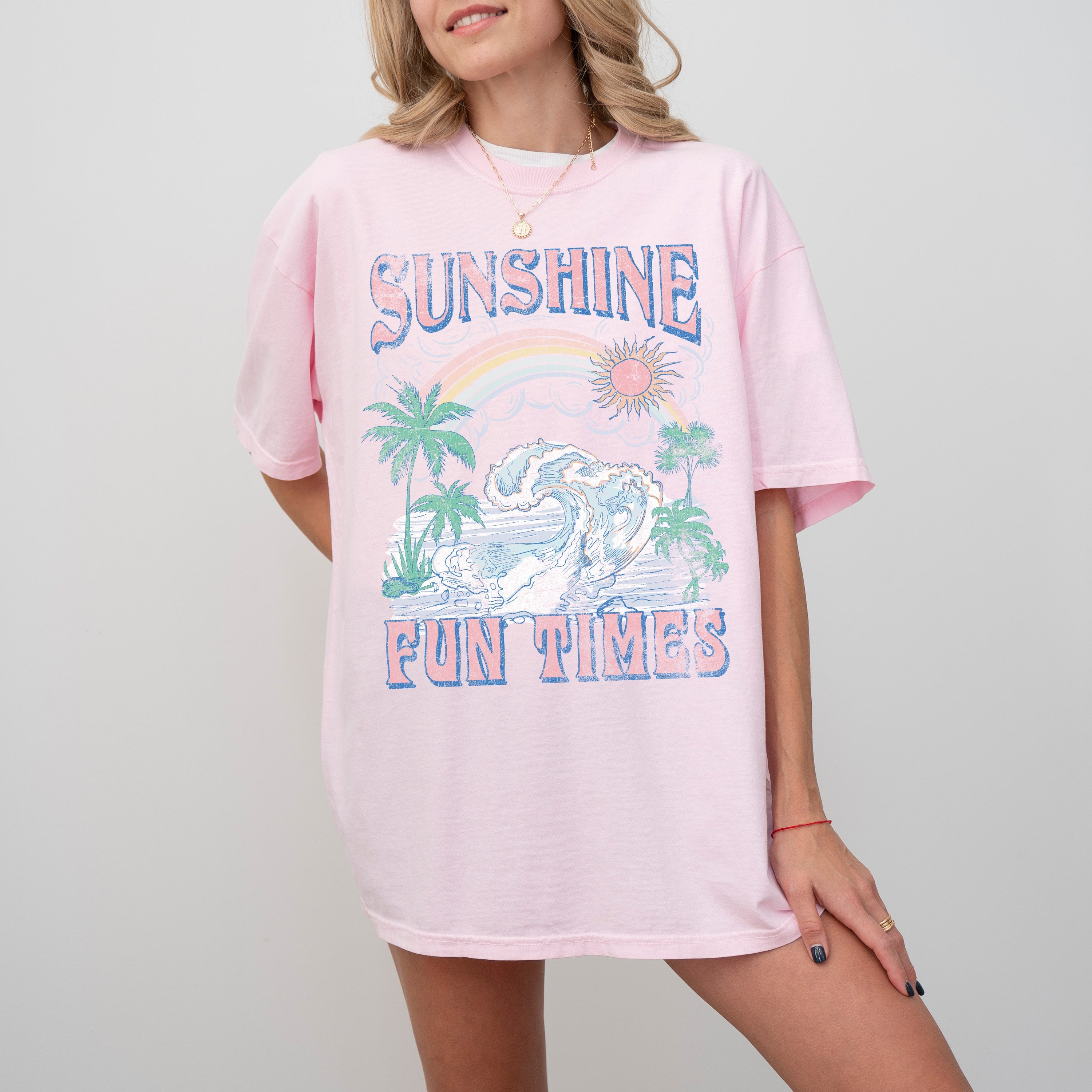 Sunshine Fun Times Beach Vibes Palm Tree Summer Vacation California Hot Girl Summer Comfort Colors Tee