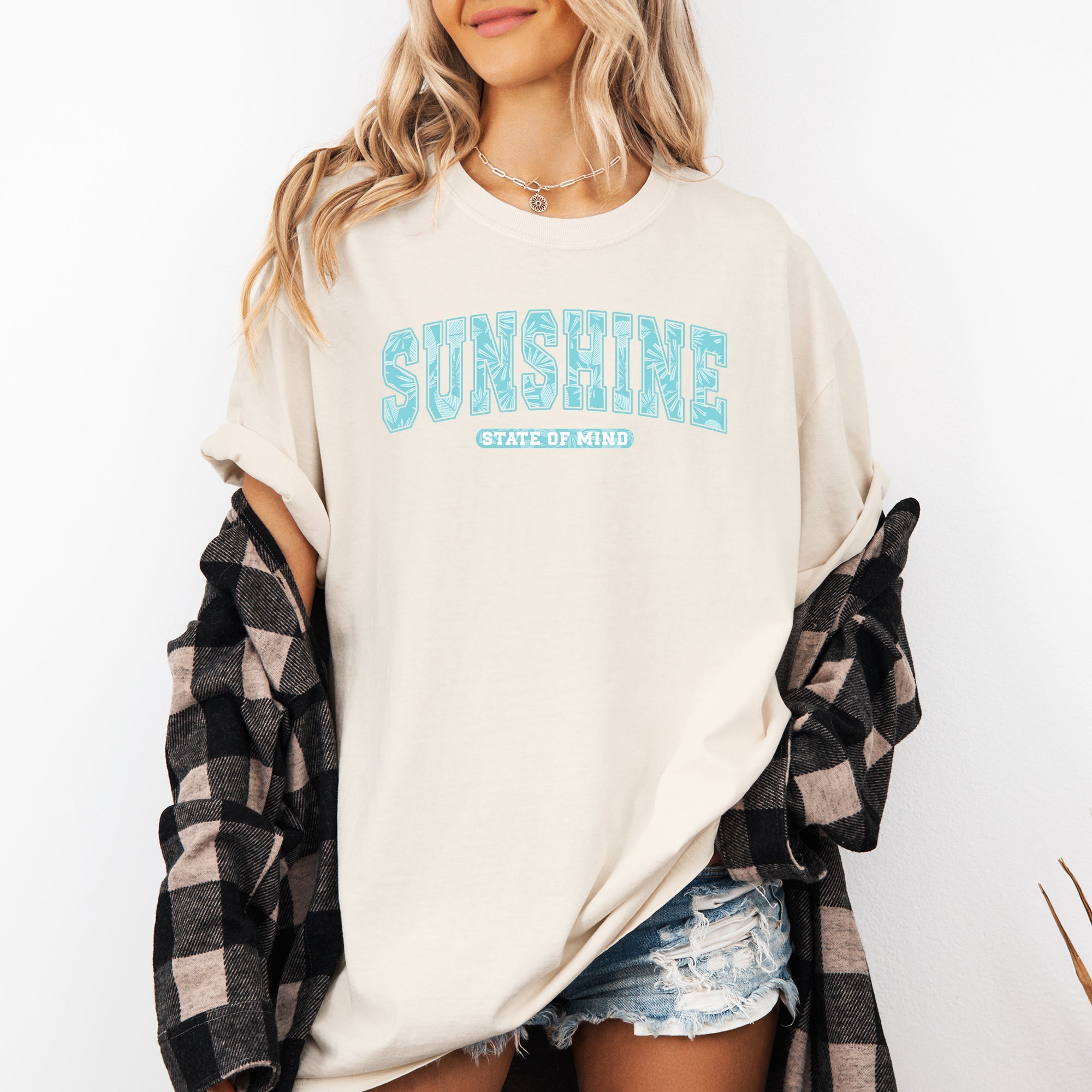 Sunshine State Of Mind Varsity Retro Palm Trees Summer Vibes Edition Comfort Colors Tee