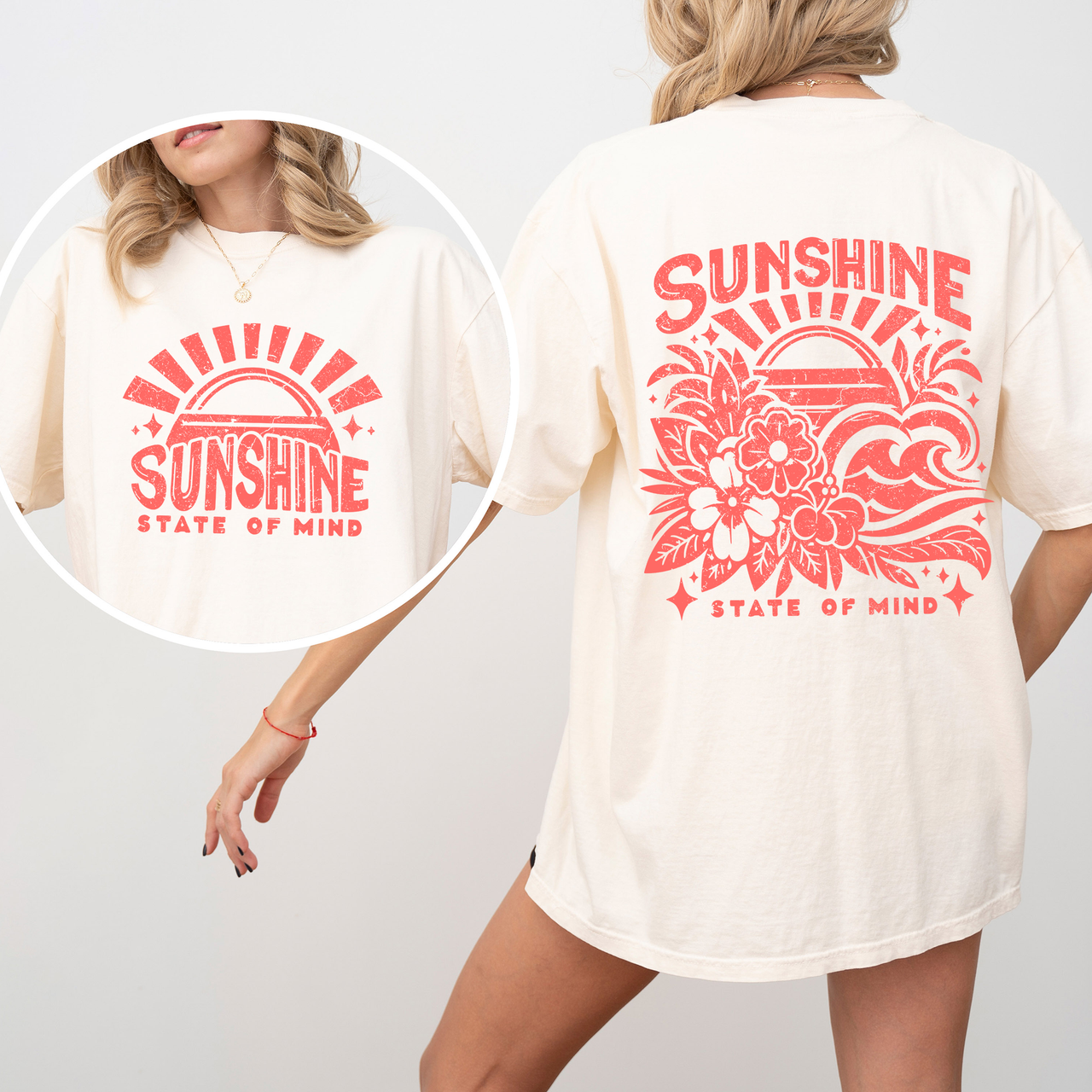 Sunshine State Of Mind Front And Back Retro Beach Summer Graphic Comfort Colors Tee