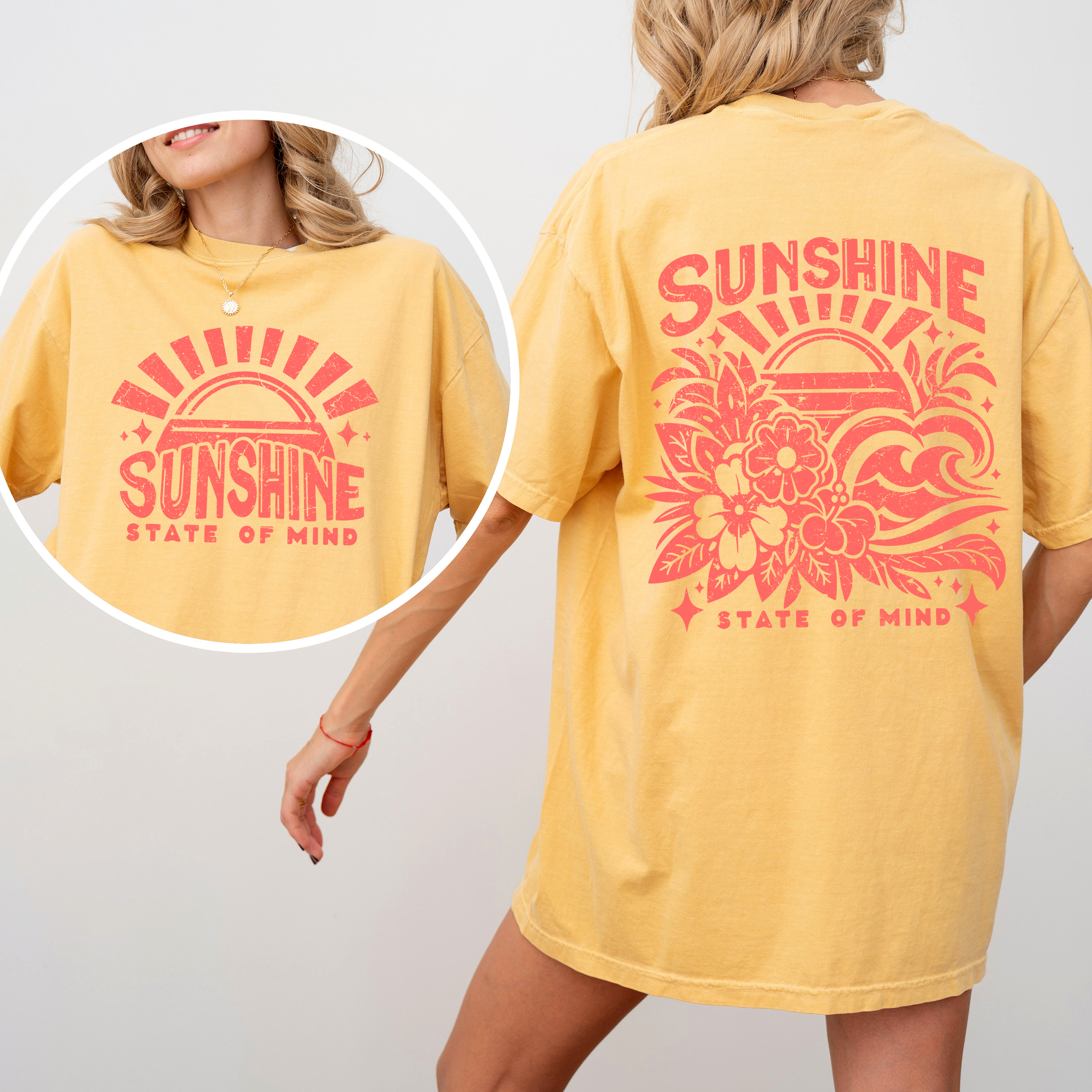 Sunshine State Of Mind Front And Back Retro Beach Summer Graphic Comfort Colors Tee
