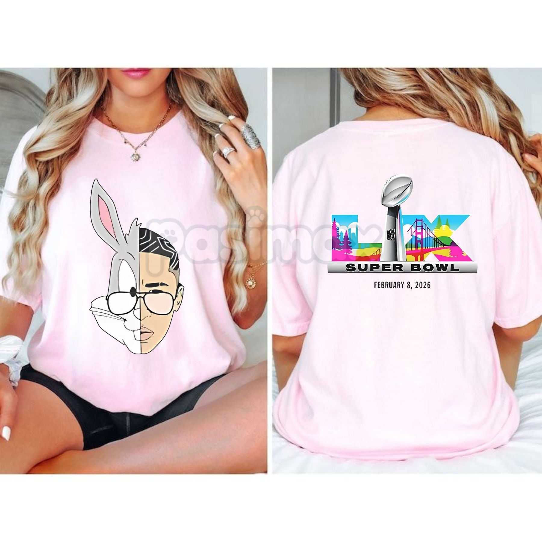 Super Bowl 2026 LIX Graphic T-Shirt - Bugs Bunny Half Face Tee, February 8, 2026 Sports Nostalgia Shirt
