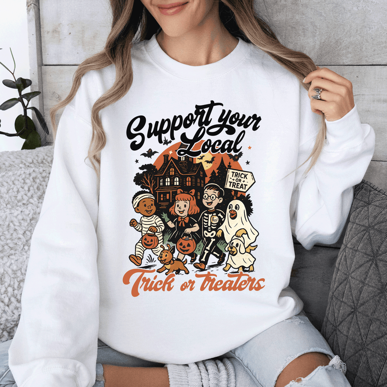 Support Your Local Trick Or Treaters Halloween Costume Graphic Cozy Autumn Nights Sweatshirt