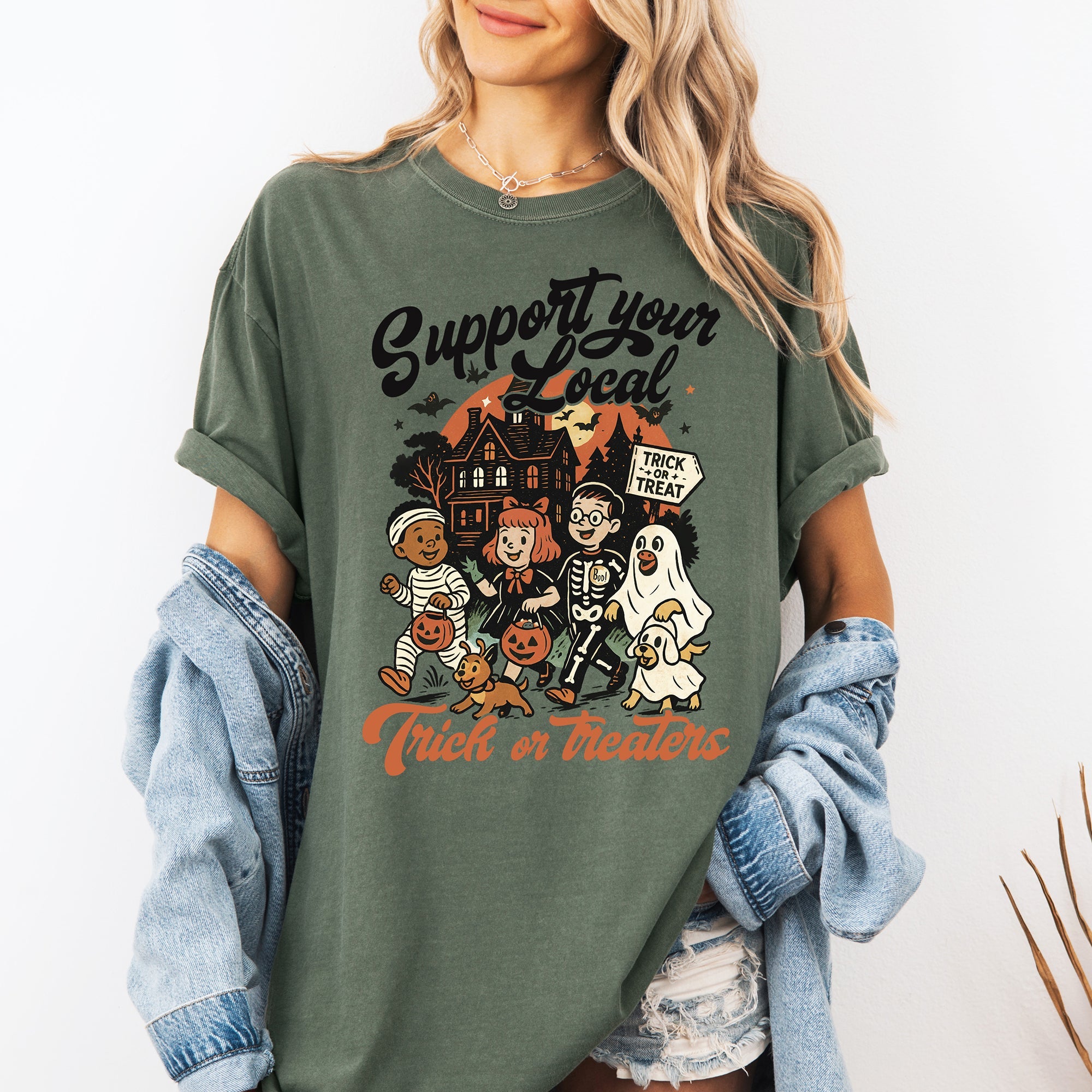 Support Your Local Trick or Treaters Halloween Costume Night Edition Comfort Colors Tee