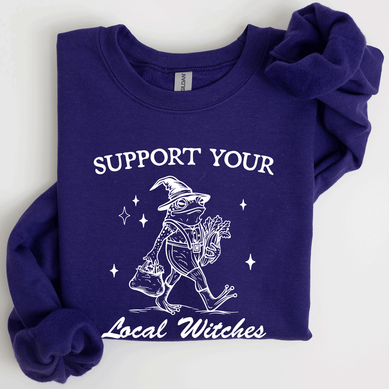 Support Your Local Witches Frog Halloween Witch Design Cozy Autumn Themed Sweatshirt