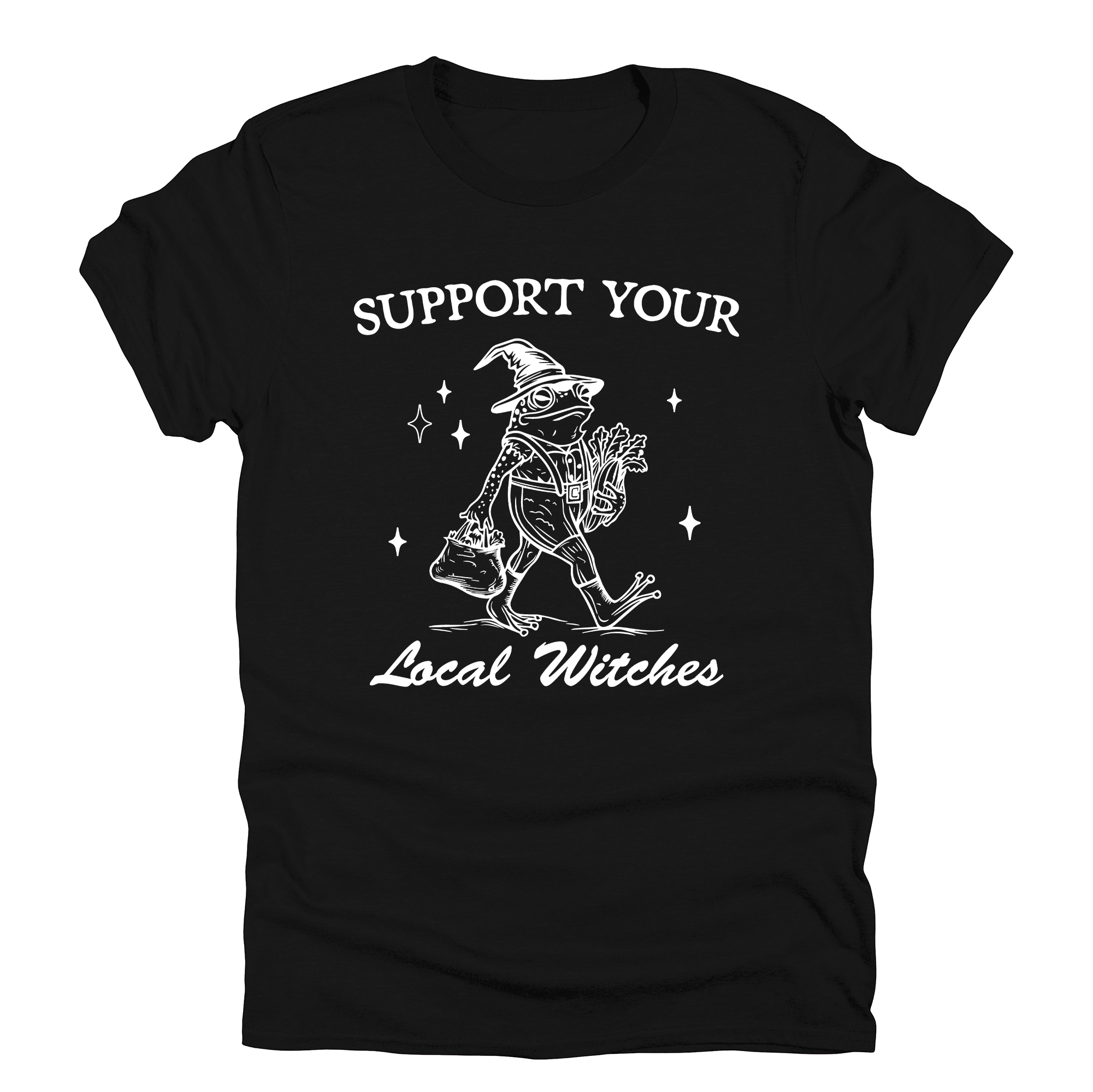 Support Your Local Witches Frog Halloween Witchy Spooky Haunted Night Sky Graphic Tee