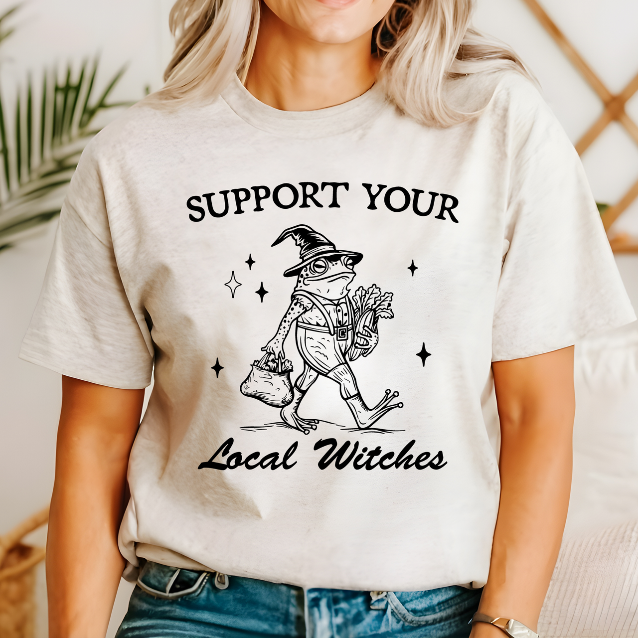 Support Your Local Witches Frog Halloween Witchy Spooky Season Edition Graphic Tee