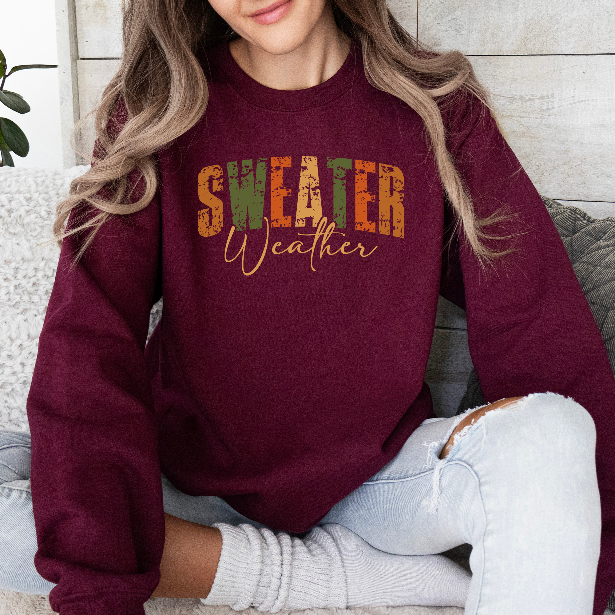 Sweater Weather Fall Retro Varsity Autumn Pumpkin Floral Cozy Floral Theme Sweatshirt