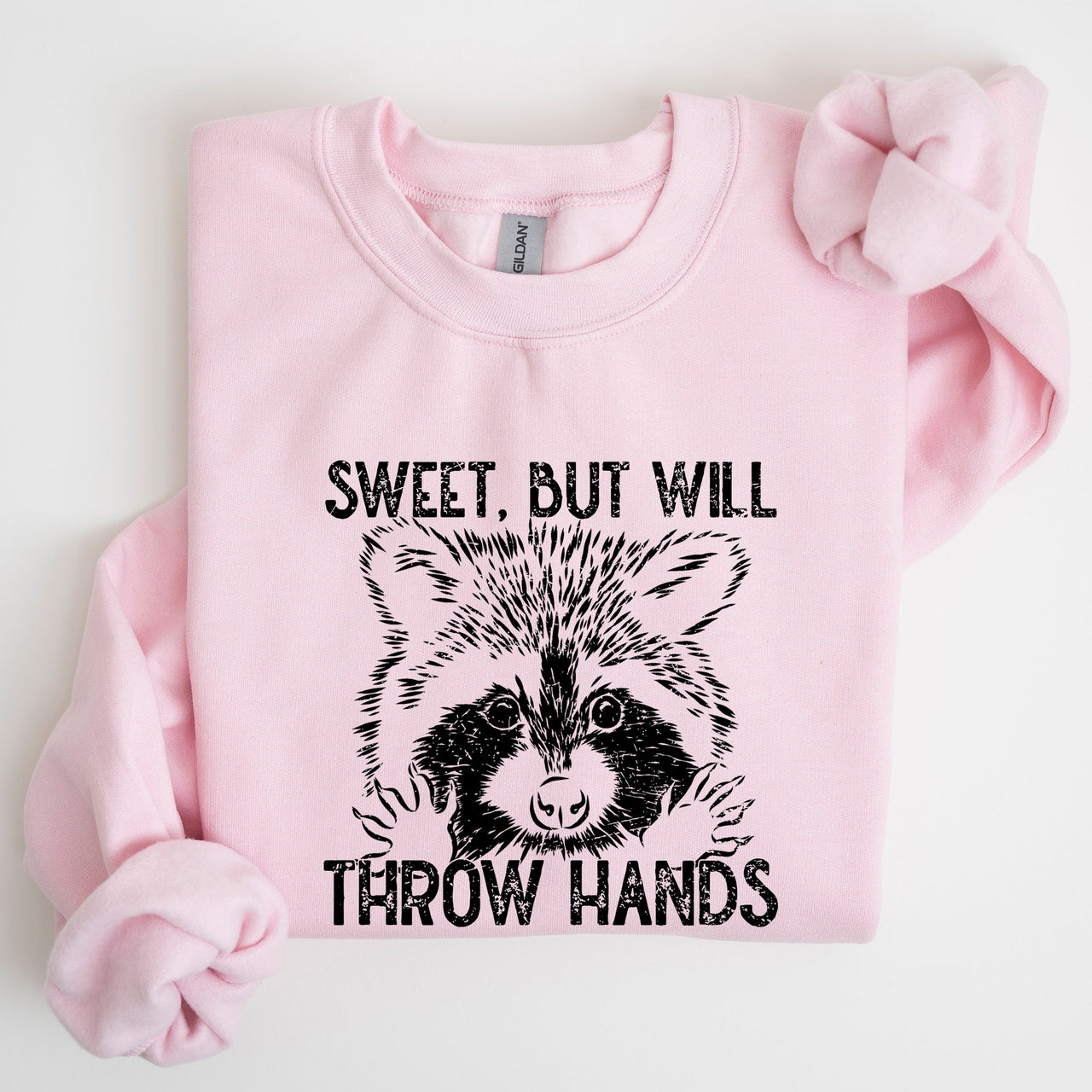 Sweet But Will Throw Hands Raccoon Illustration Expression Of Attitude And Sass Graphic Sweatshirt