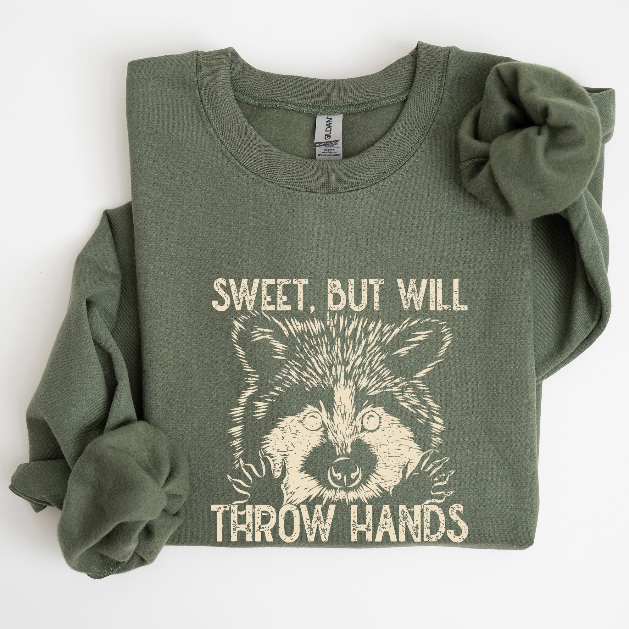 Sweet But Will Throw Hands Raccoon Illustration Expression Of Attitude And Sass Graphic Sweatshirt