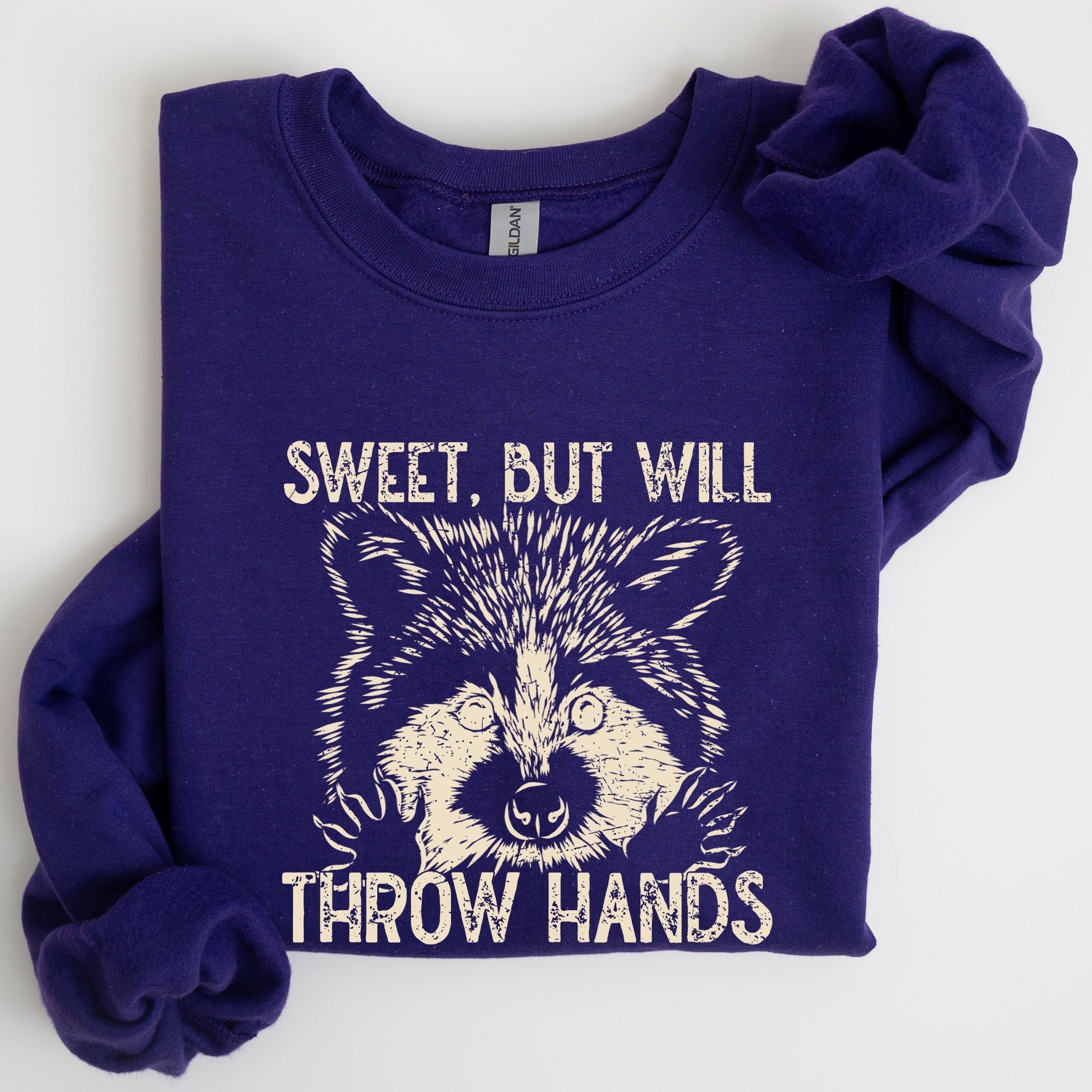 Sweet But Will Throw Hands Raccoon Illustration Expression Of Attitude And Sass Graphic Sweatshirt