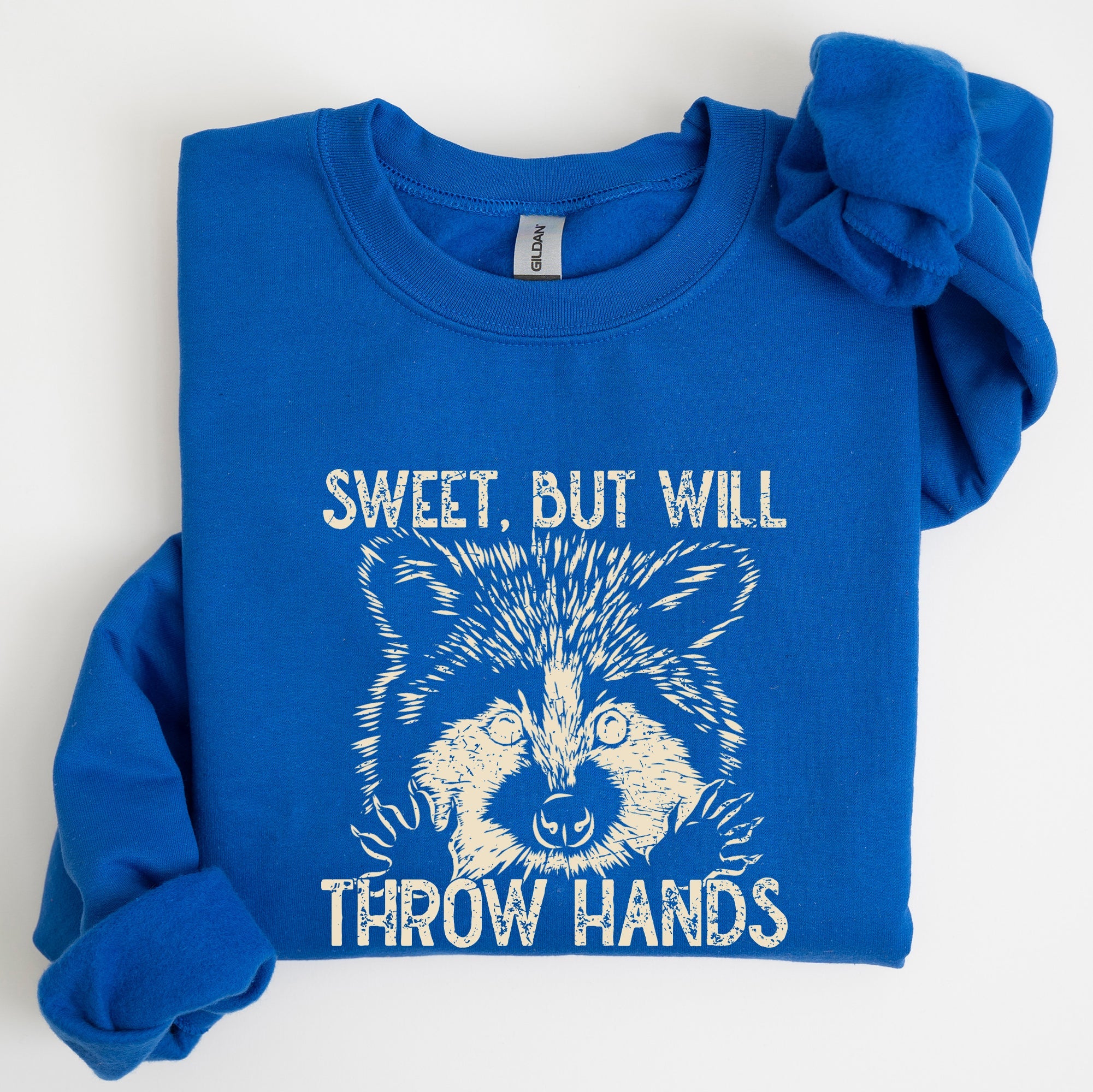 Sweet But Will Throw Hands Raccoon Illustration Expression Of Attitude And Sass Graphic Sweatshirt