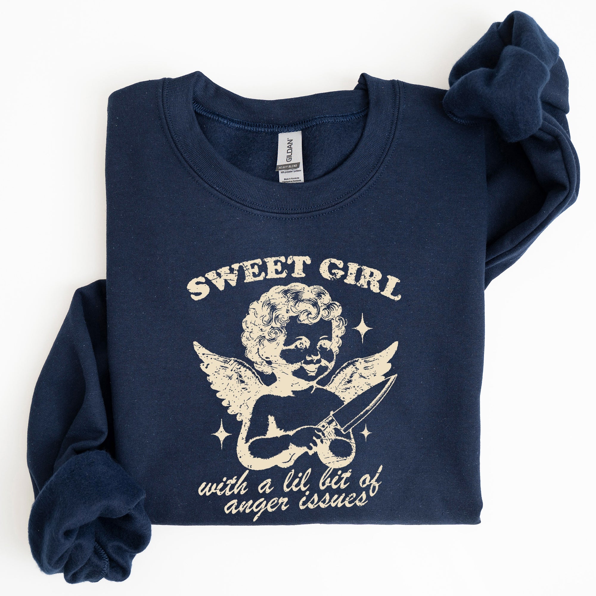 Sweet Girl Anger Issues Cupid Angel Meme Aesthetic Funny Graphic Deluxe Edition Sweatshirt