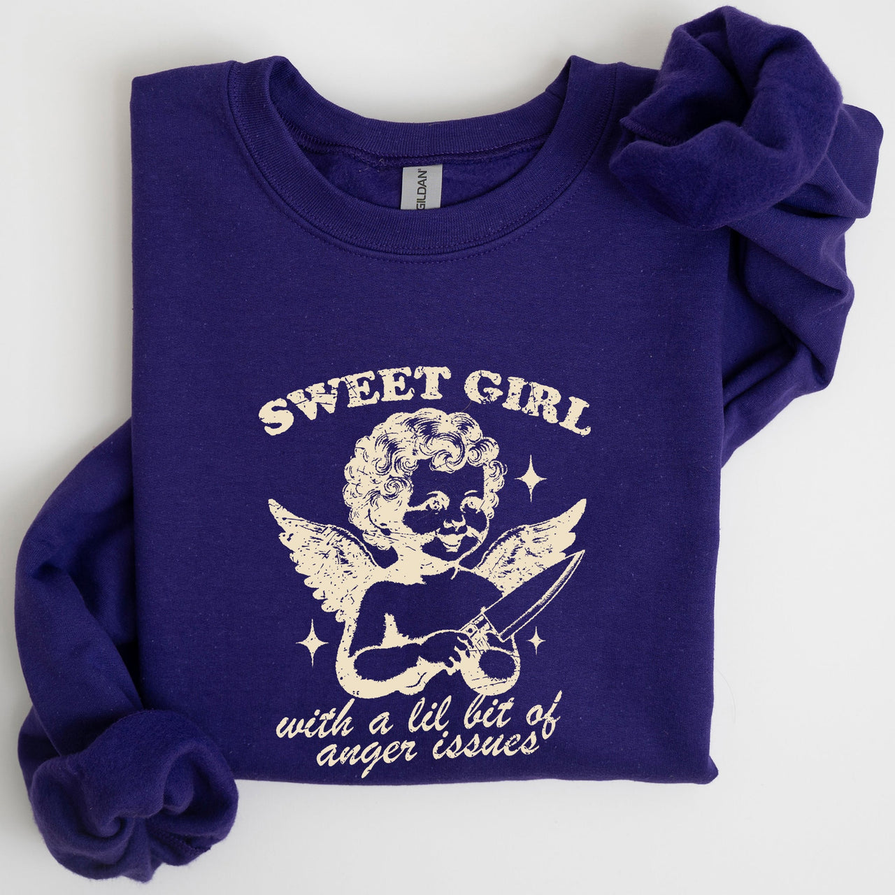Sweet Girl Anger Issues Cupid Angel Meme Aesthetic Funny Graphic Deluxe Edition Sweatshirt