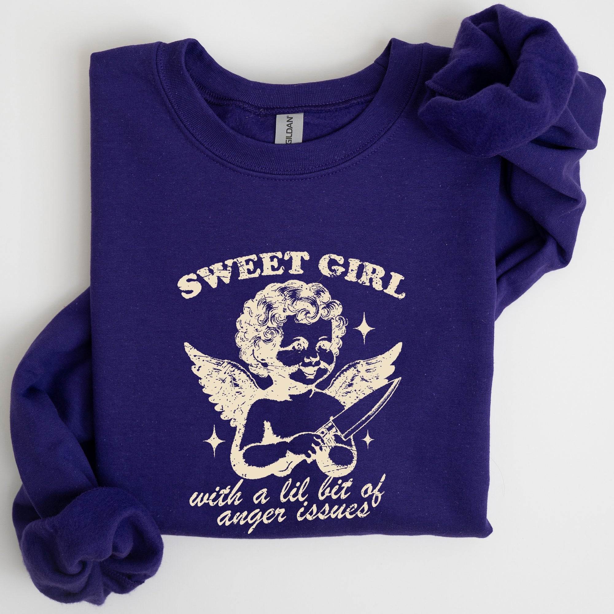 Sweet Girl Anger Issues Cupid Angel Meme Aesthetic Funny Graphic Deluxe Edition Sweatshirt