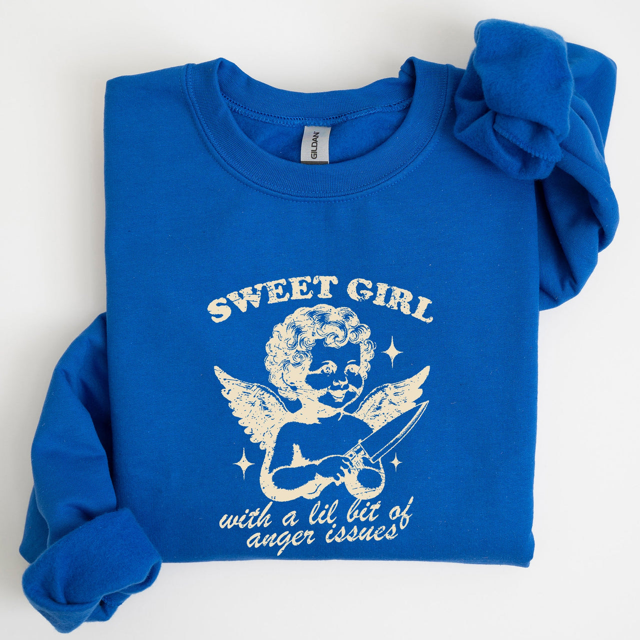 Sweet Girl Anger Issues Cupid Angel Meme Aesthetic Funny Graphic Deluxe Edition Sweatshirt