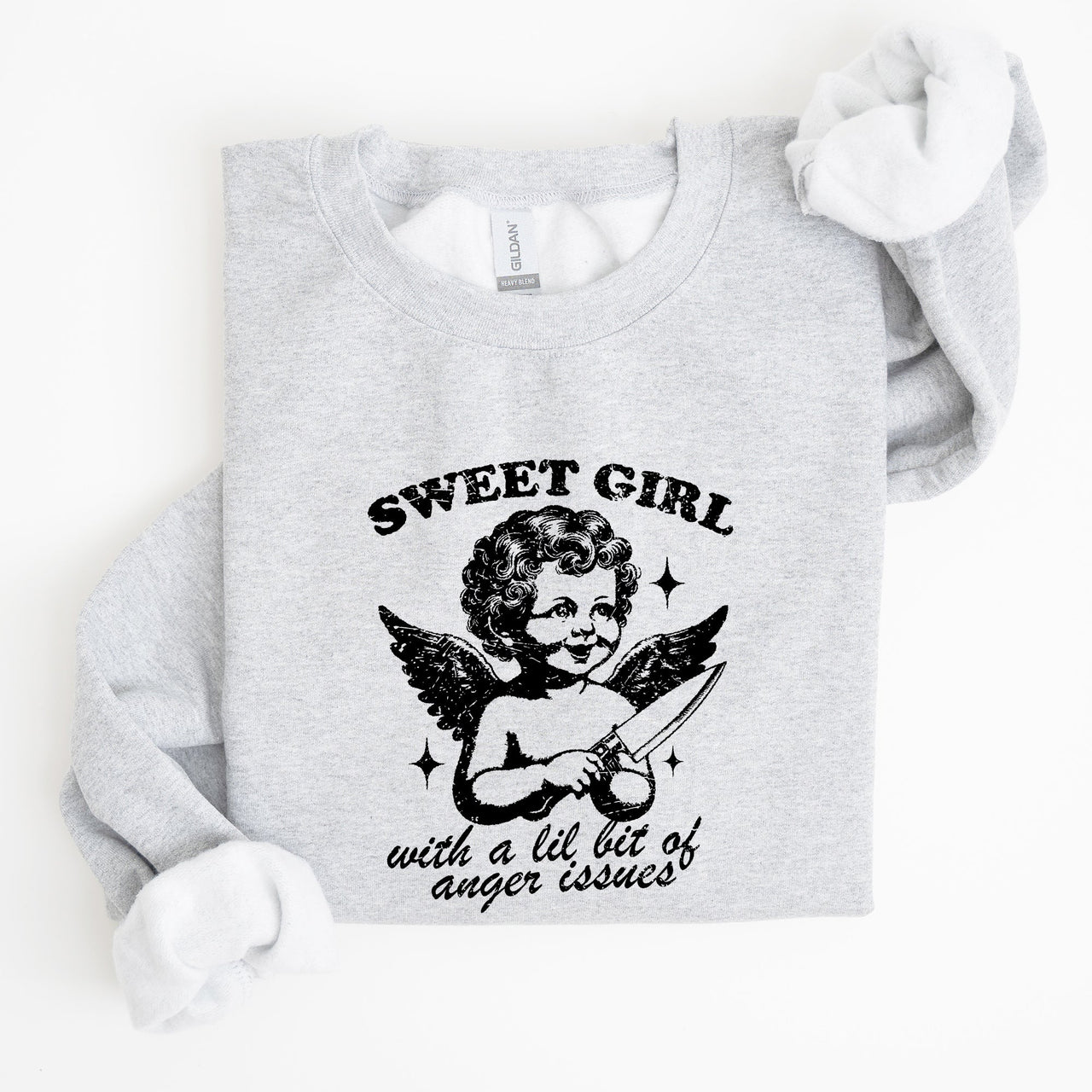 Sweet Girl Anger Issues Cupid Angel Meme Aesthetic Funny Graphic Deluxe Edition Sweatshirt