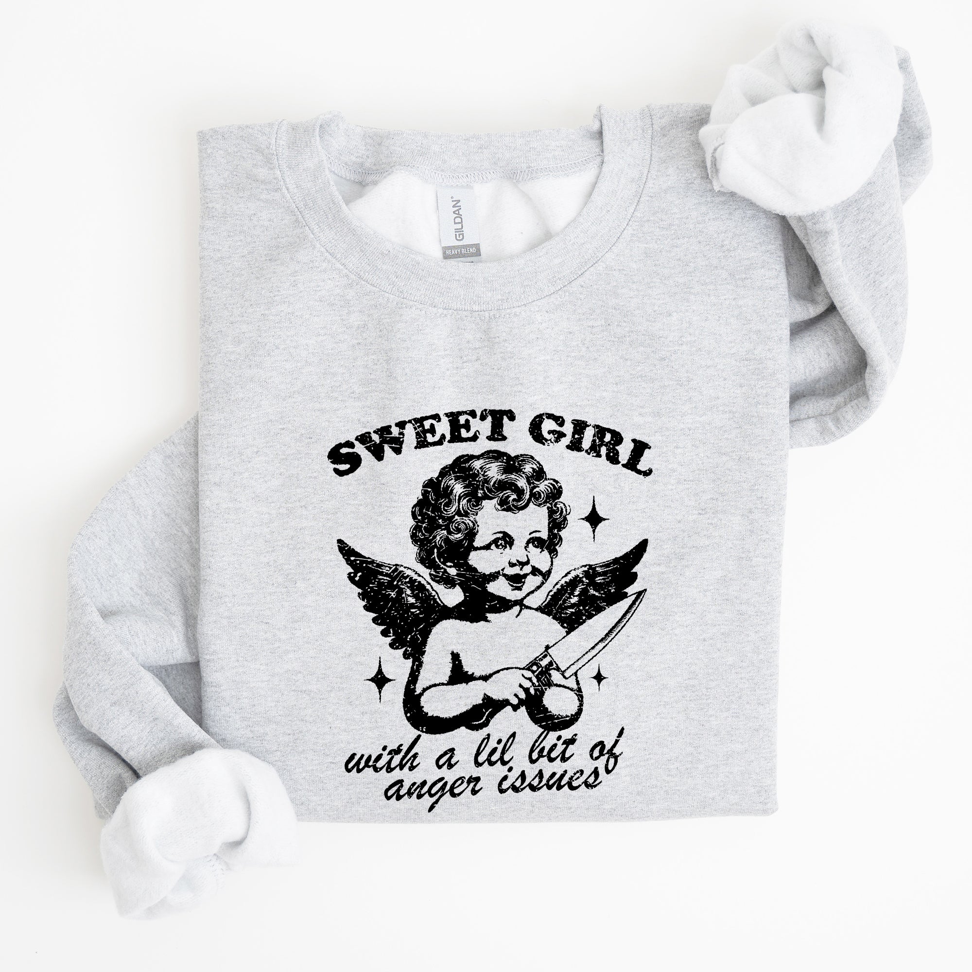 Sweet Girl Anger Issues Cupid Angel Meme Aesthetic Funny Graphic Deluxe Edition Sweatshirt