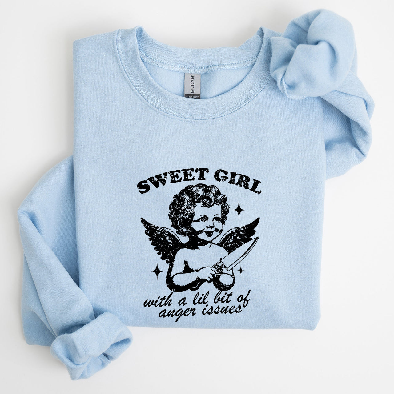 Sweet Girl Anger Issues Cupid Angel Meme Aesthetic Funny Graphic Deluxe Edition Sweatshirt