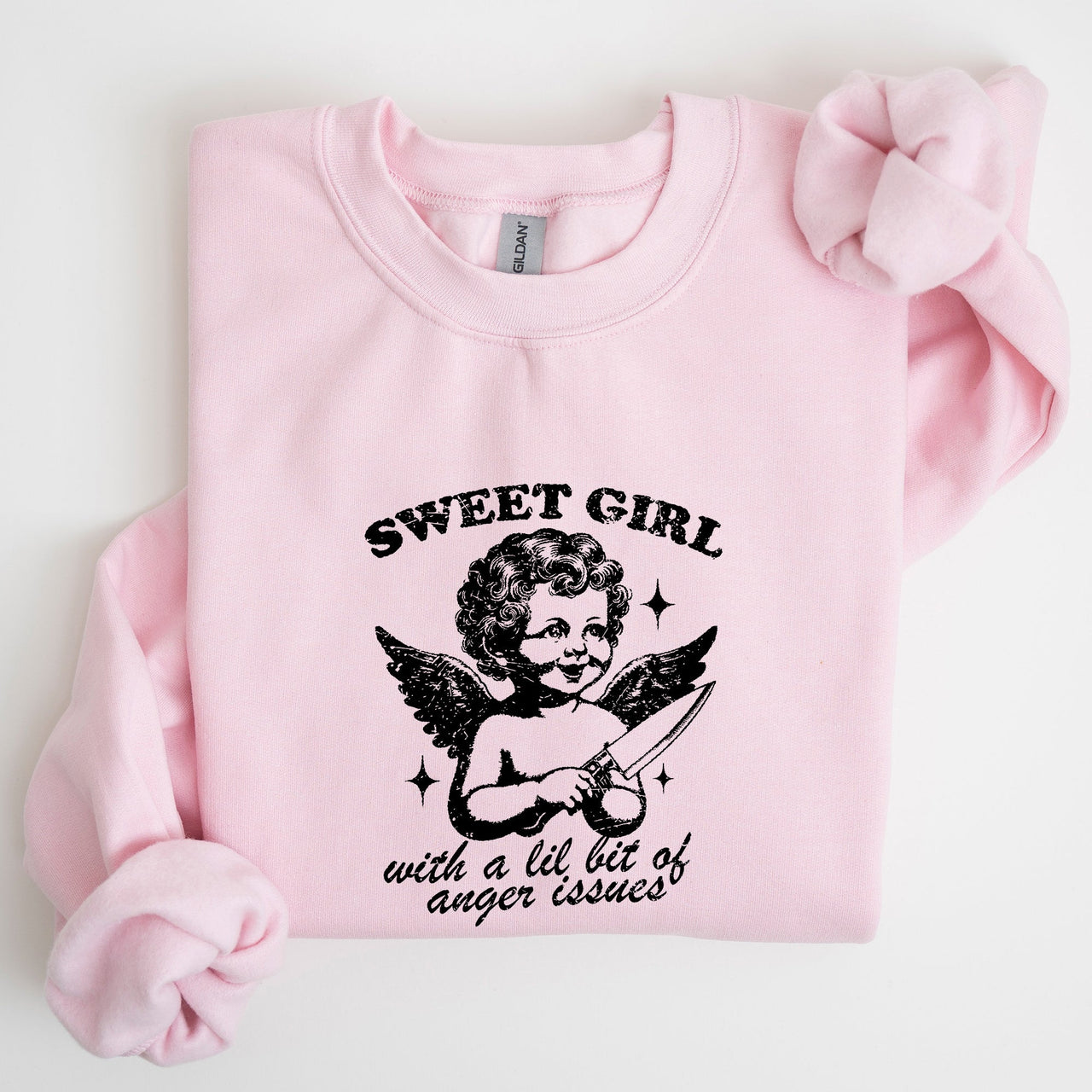 Sweet Girl Anger Issues Cupid Angel Meme Aesthetic Funny Graphic Deluxe Edition Sweatshirt
