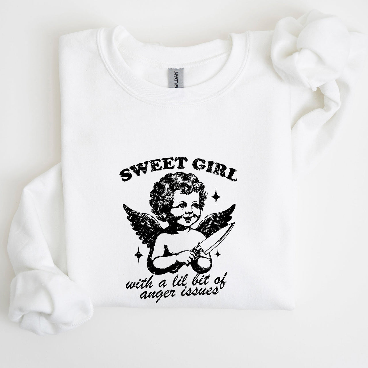 Sweet Girl Anger Issues Cupid Angel Meme Aesthetic Funny Graphic Deluxe Edition Sweatshirt