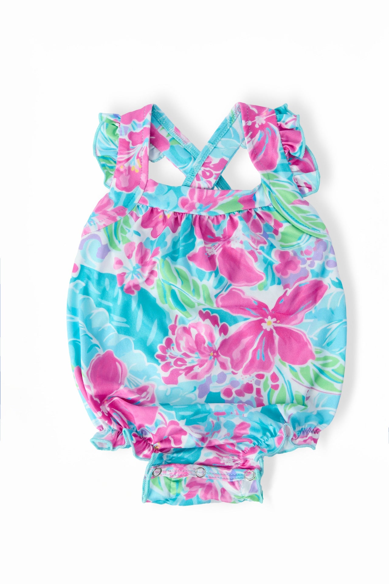 Tropical Punch Ruffle Cross Back Romper