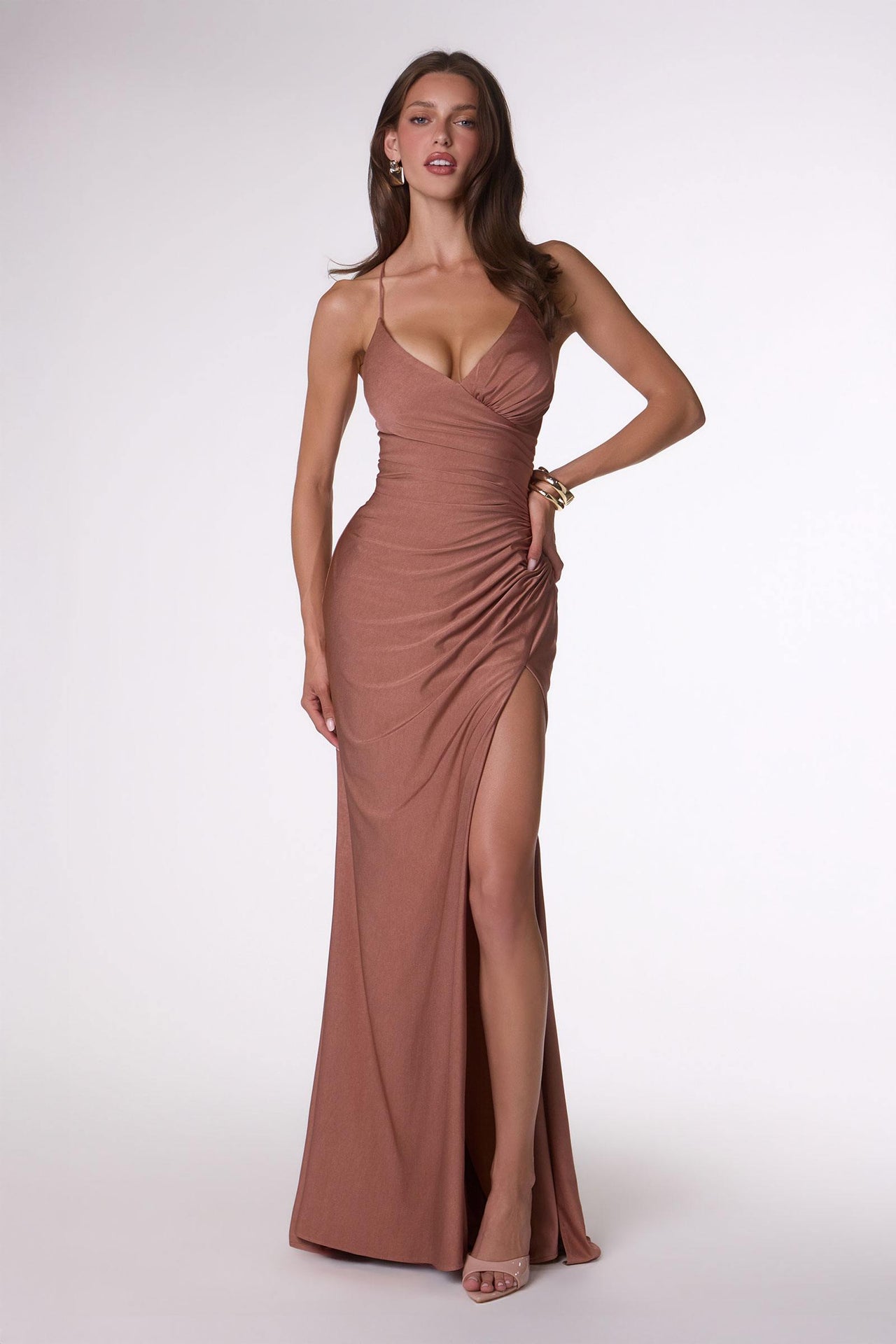 Amoris T102 Long Fitted Sexy Evening Gown Open Back Slit
