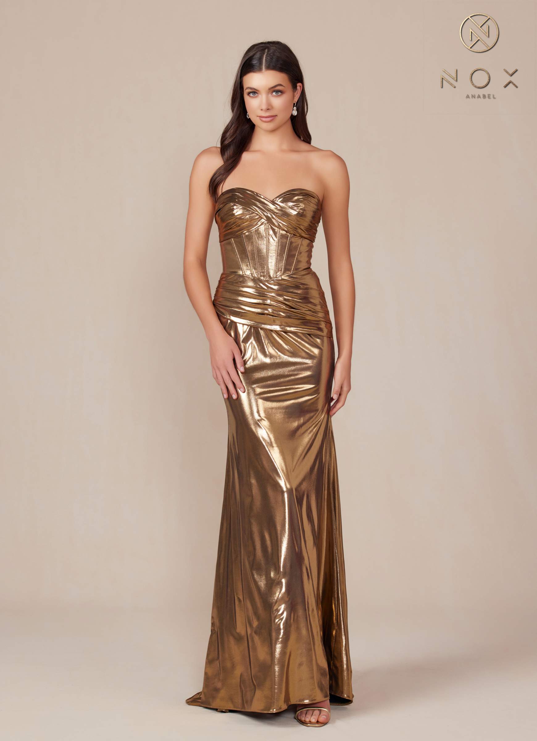 Nox Anabel T1499 Dress Strapless Metallic Satin Fitted Gown