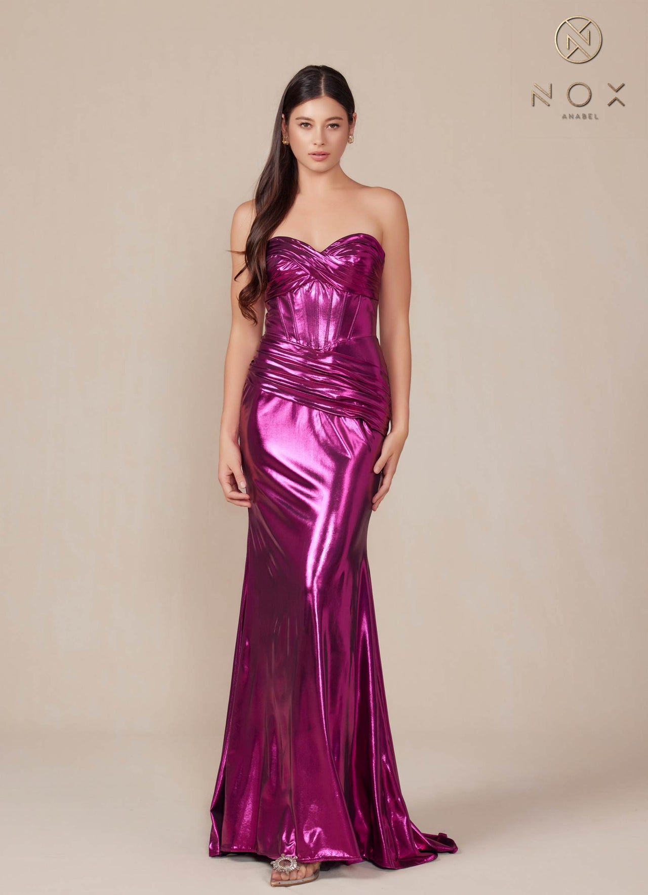 Nox Anabel T1499 Dress Strapless Metallic Satin Fitted Gown