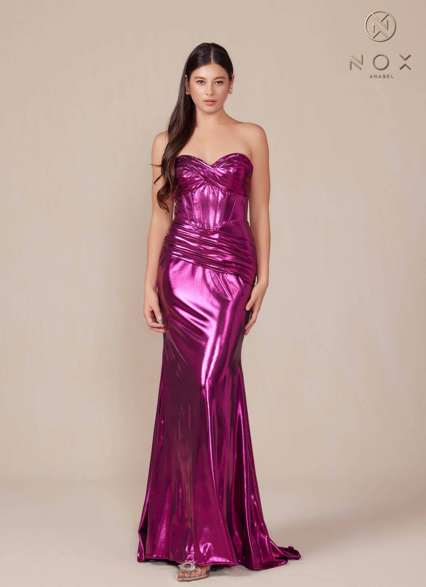 Nox Anabel T1499 Dress Strapless Metallic Satin Fitted Gown