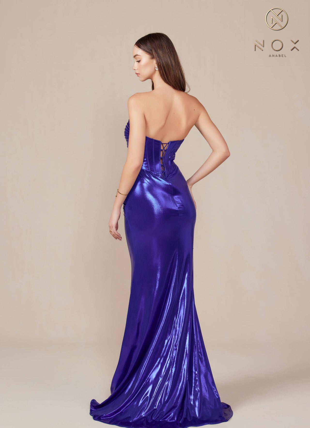 Nox Anabel T1499 Dress Strapless Metallic Satin Fitted Gown
